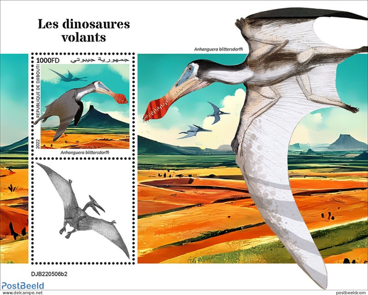 Djibouti 2022 Flying Dinosaurs, Mint NH, Nature - Prehistoric Animals - Prehistory - Préhistoriques