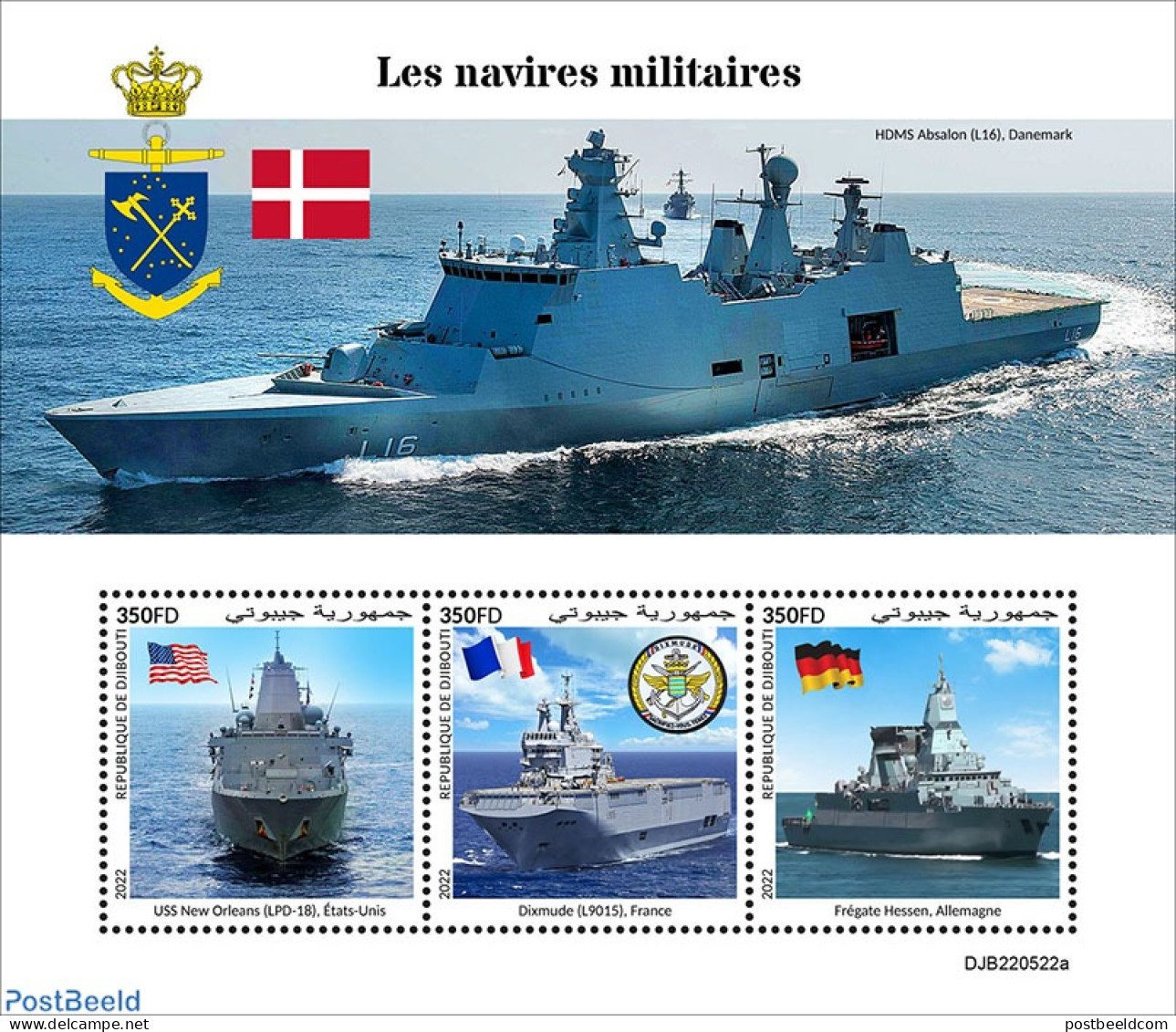 Djibouti 2022 Military Ships, Mint NH, History - Transport - Flags - Militarism - Ships And Boats - Militaria