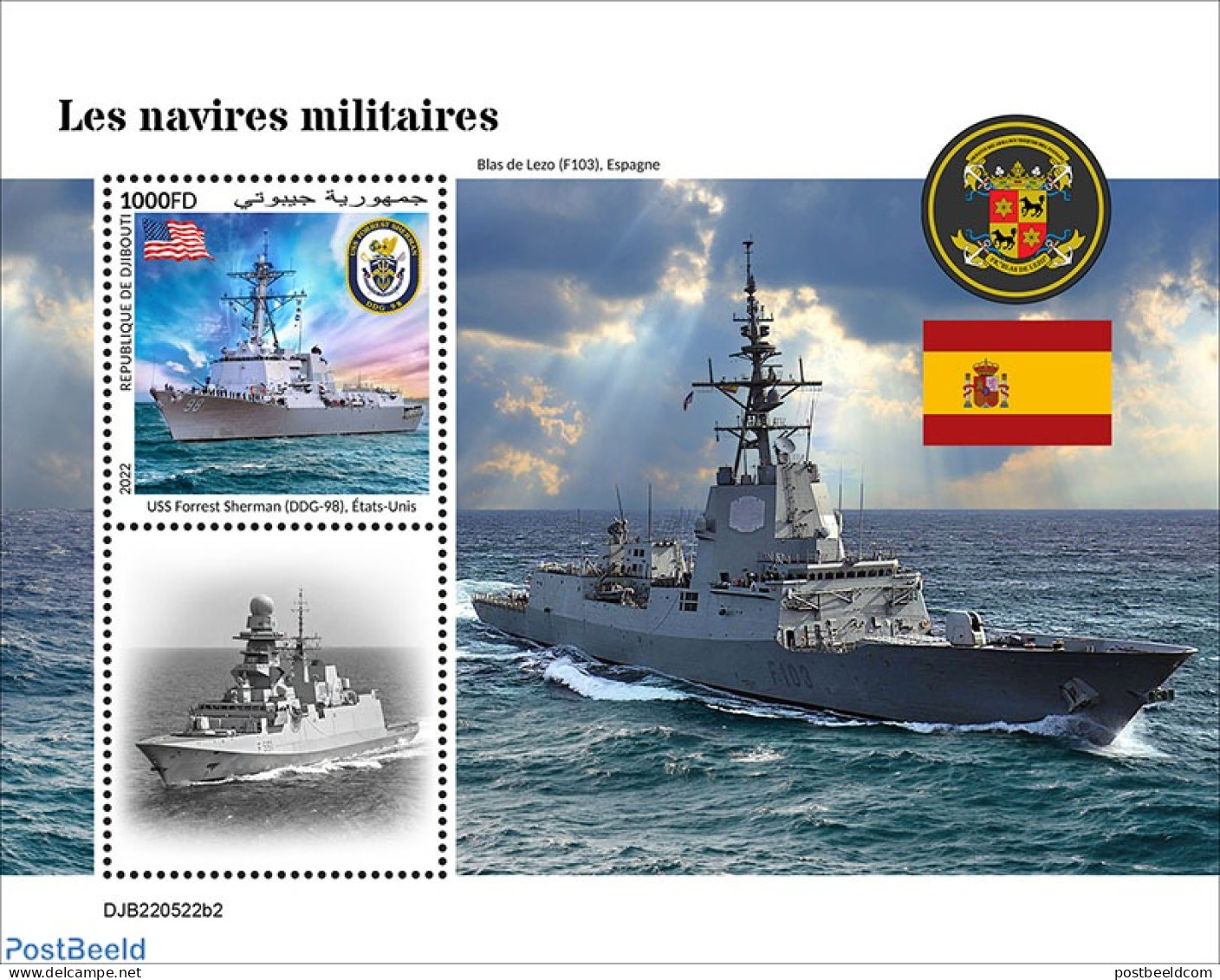 Djibouti 2022 Military Ships, Mint NH, History - Transport - Militarism - Ships And Boats - Militaria