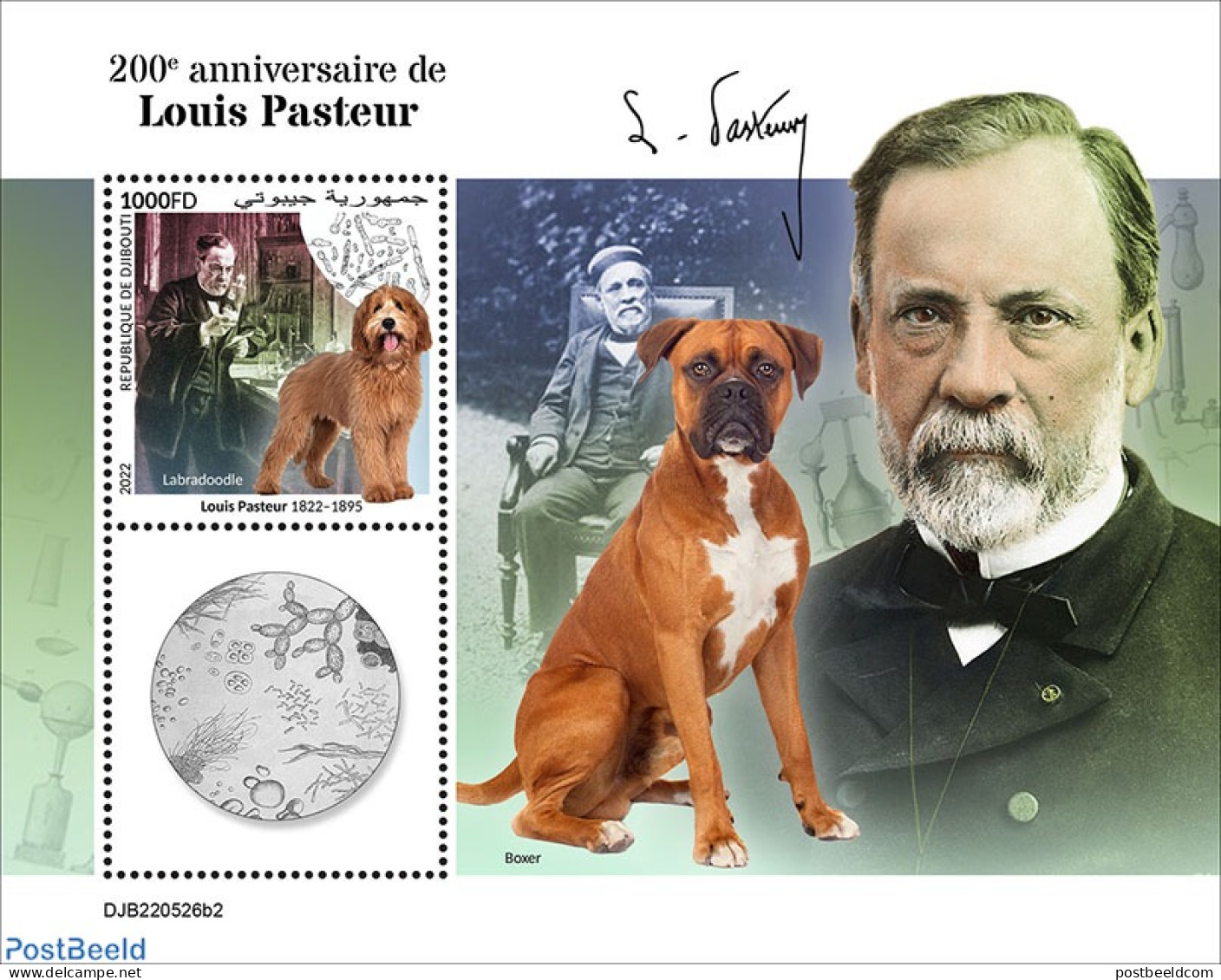 Djibouti 2022 200th Anniversary Of Louis Pasteur, Mint NH, Health - Nature - Science - Dogs - Inventors - Djibouti (1977-...)