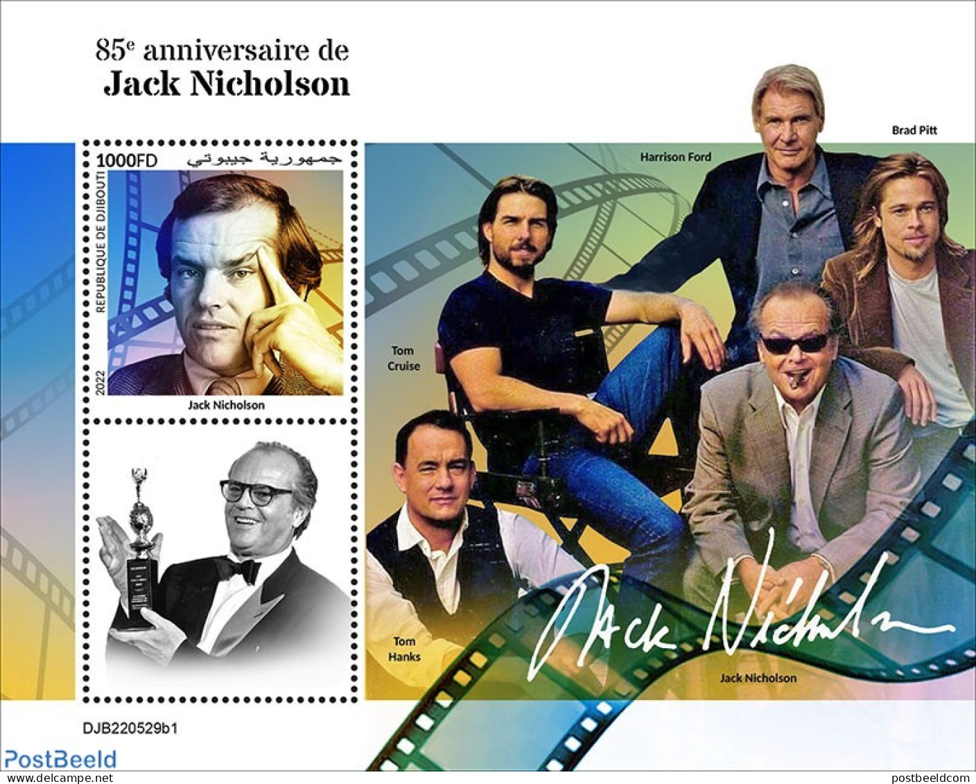 Djibouti 2022 85th Anniversary Of Jack Nicholson, Mint NH, Performance Art - Movie Stars - Attori