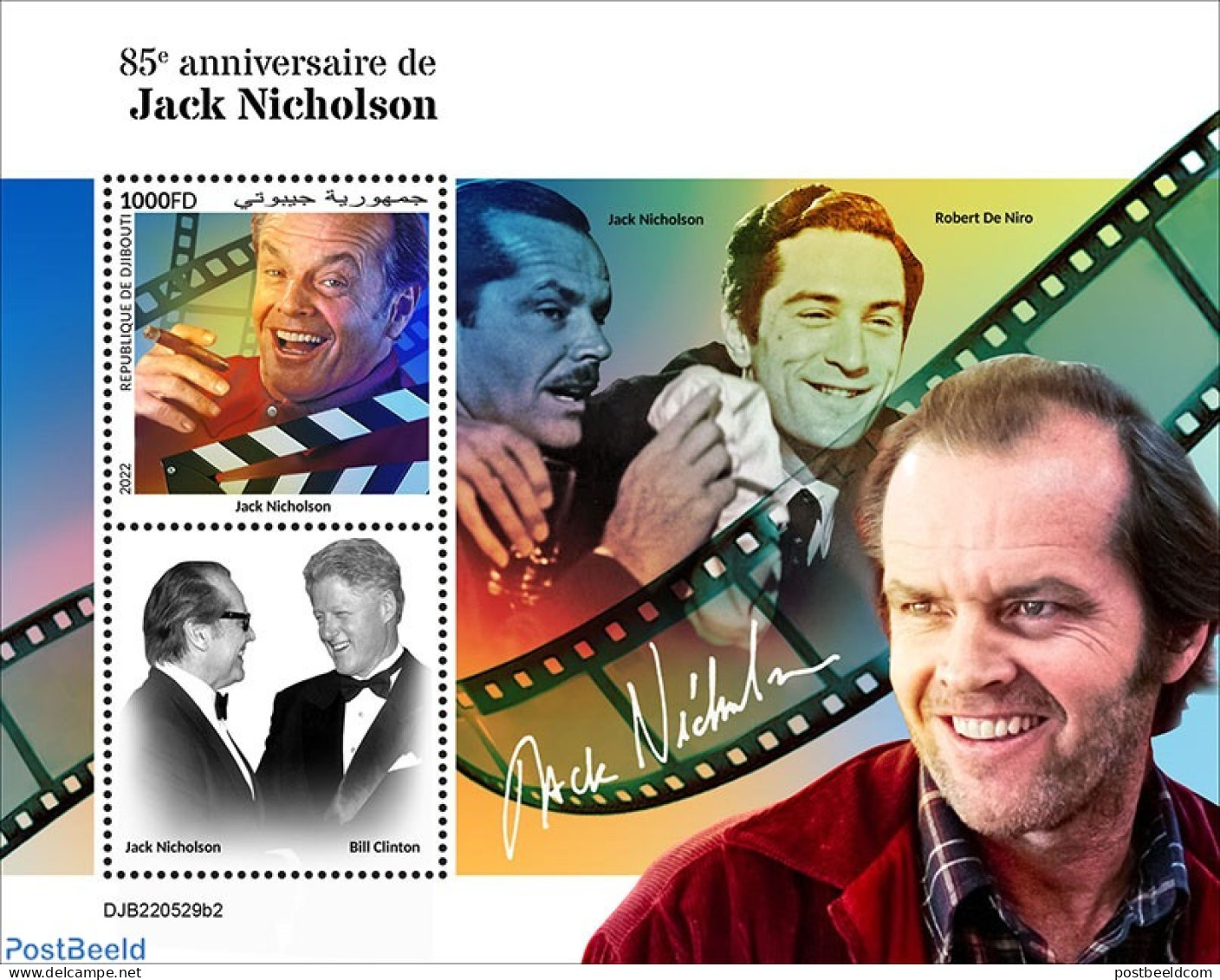 Djibouti 2022 85th Anniversary Of Jack Nicholson, Mint NH, Performance Art - Movie Stars - Attori