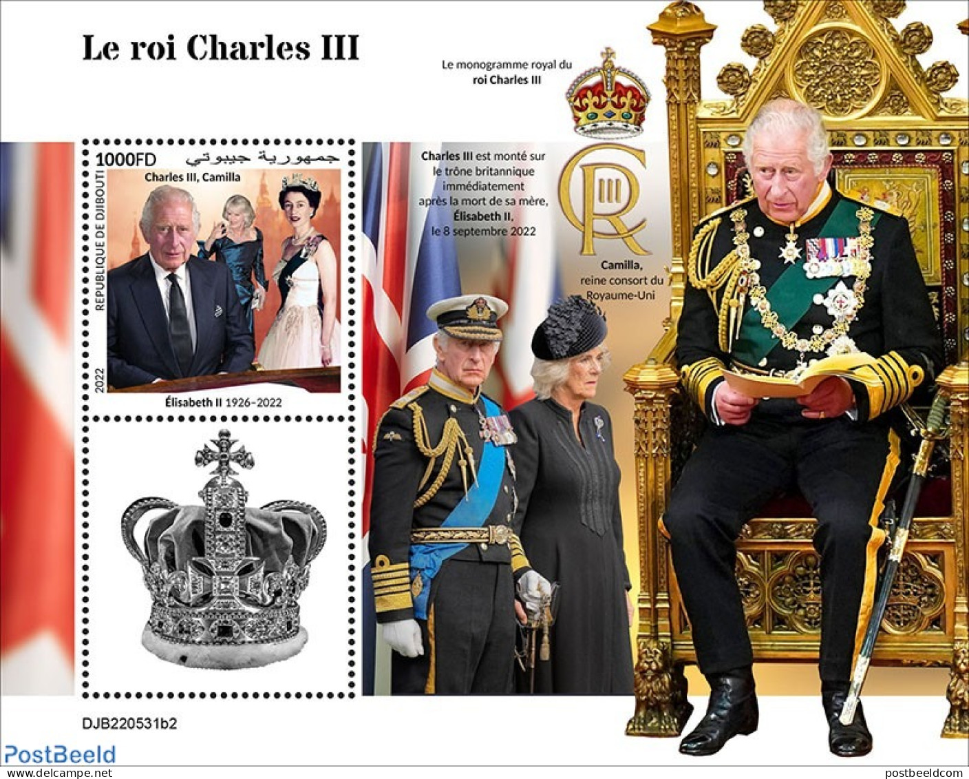 Djibouti 2022 King Charles III, Mint NH, History - Charles & Diana - Kings & Queens (Royalty) - Familles Royales