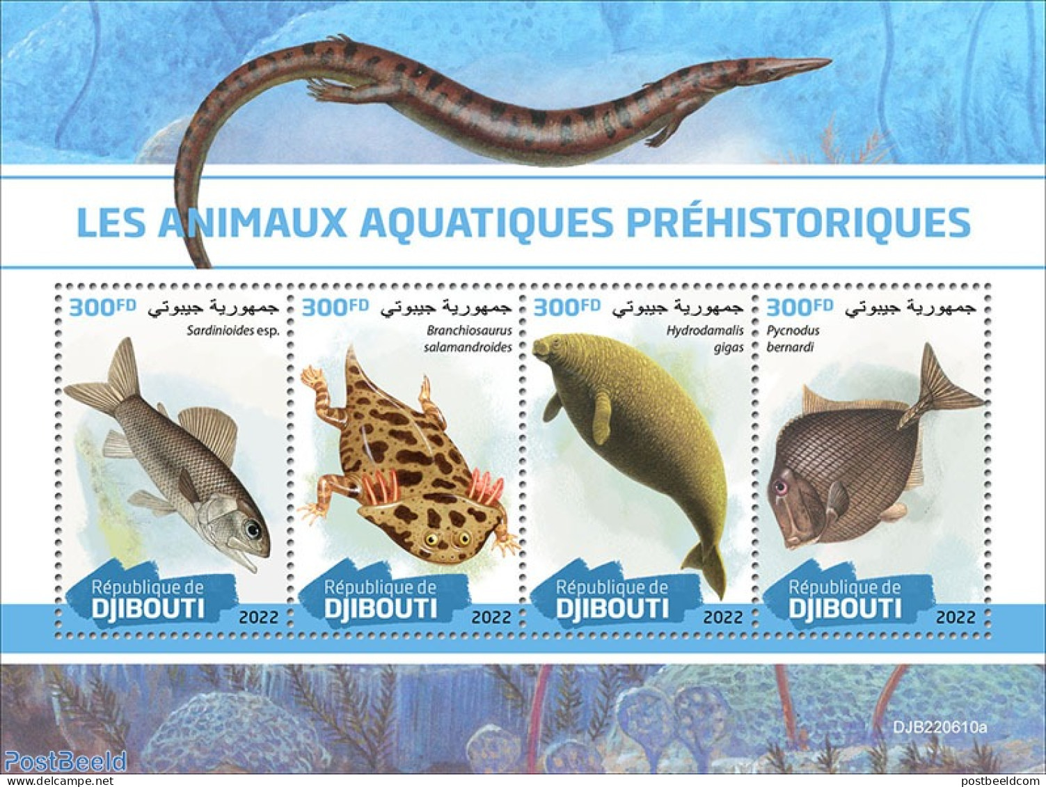 Djibouti 2022 Prehistoric Water Animals, Mint NH, Nature - Fish - Prehistoric Animals - Pesci