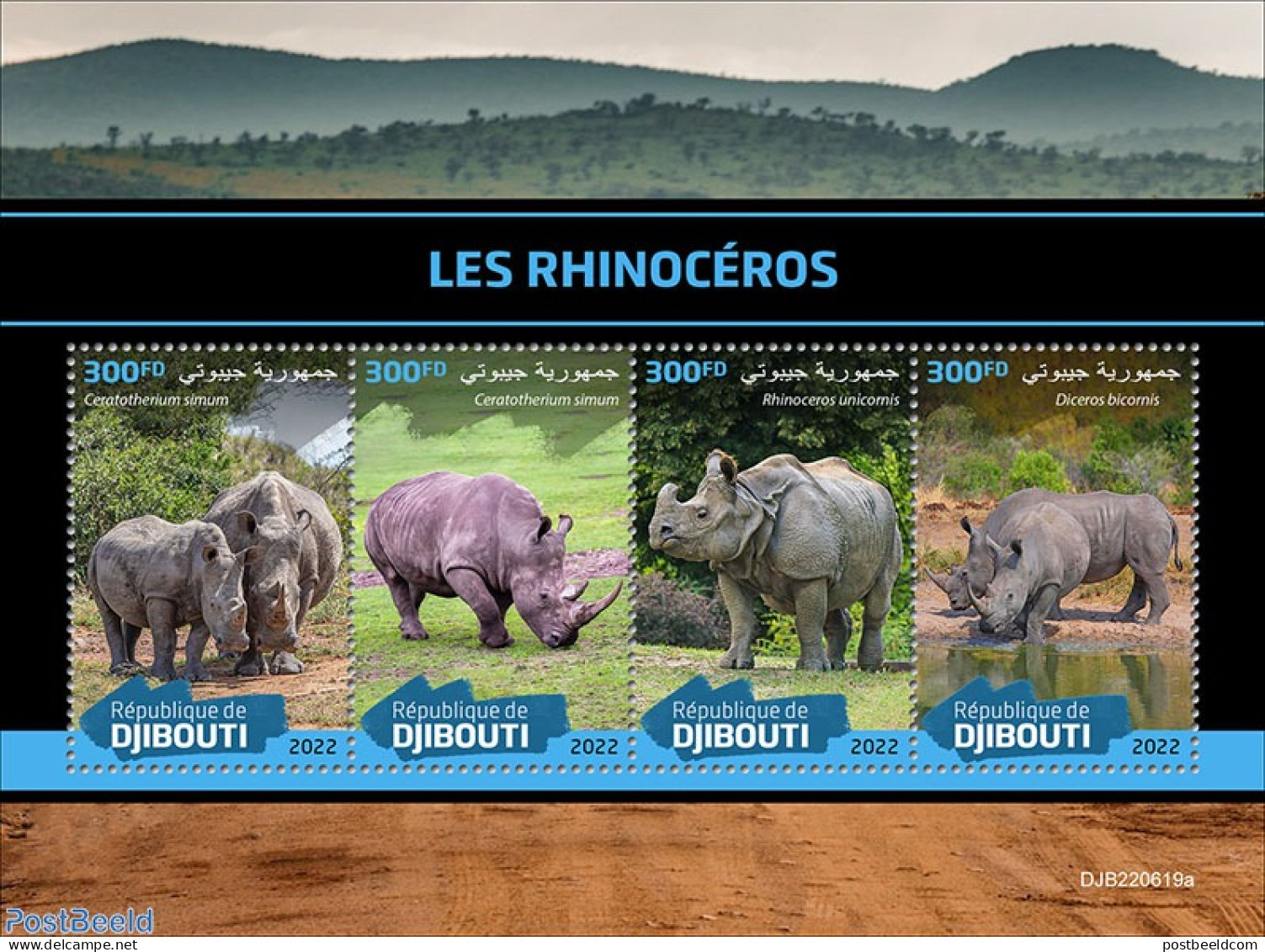 Djibouti 2022 Rhinos, Mint NH, Nature - Rhinoceros - Djibouti (1977-...)