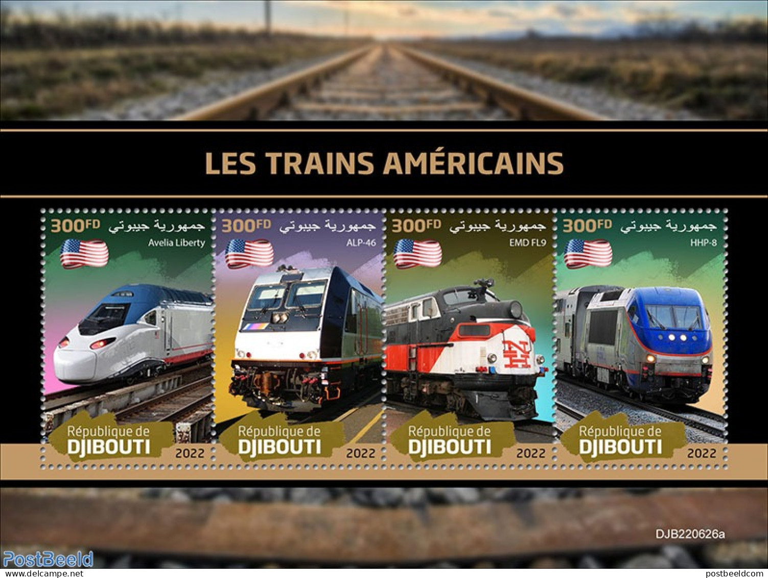Djibouti 2022 American Trains, Mint NH, History - Transport - Flags - Railways - Eisenbahnen