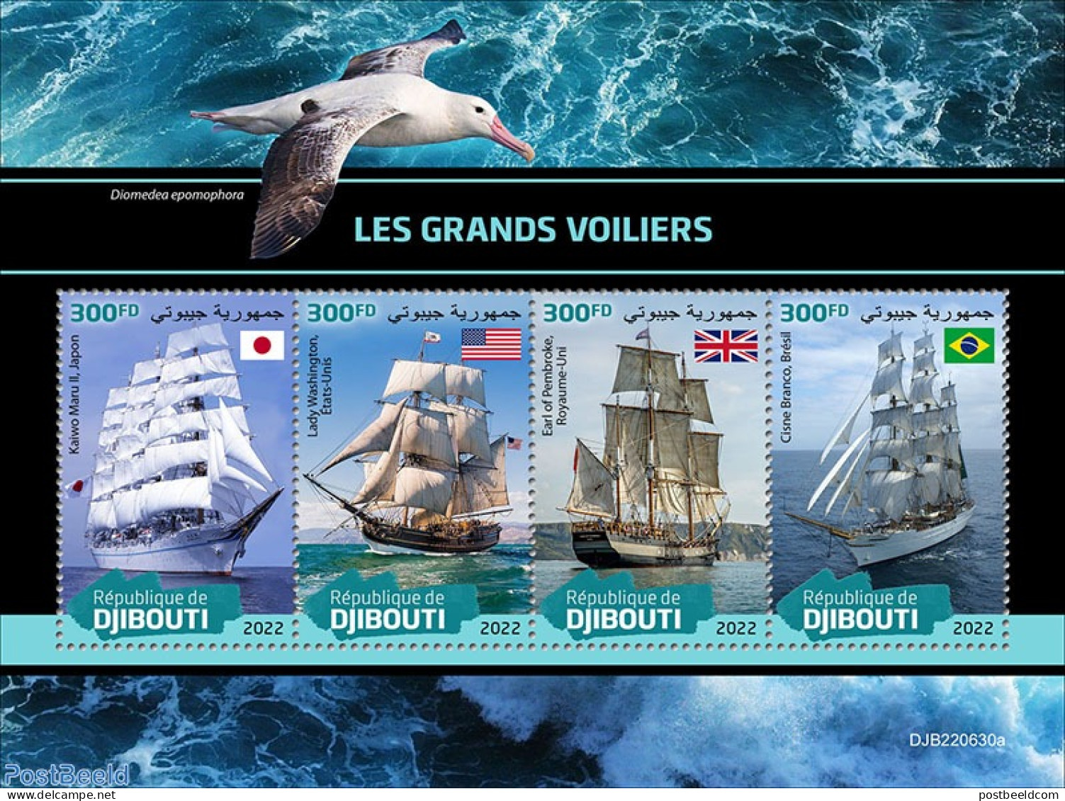 Djibouti 2022 Tall Ships , Mint NH, Nature - Transport - Birds - Ships And Boats - Bateaux