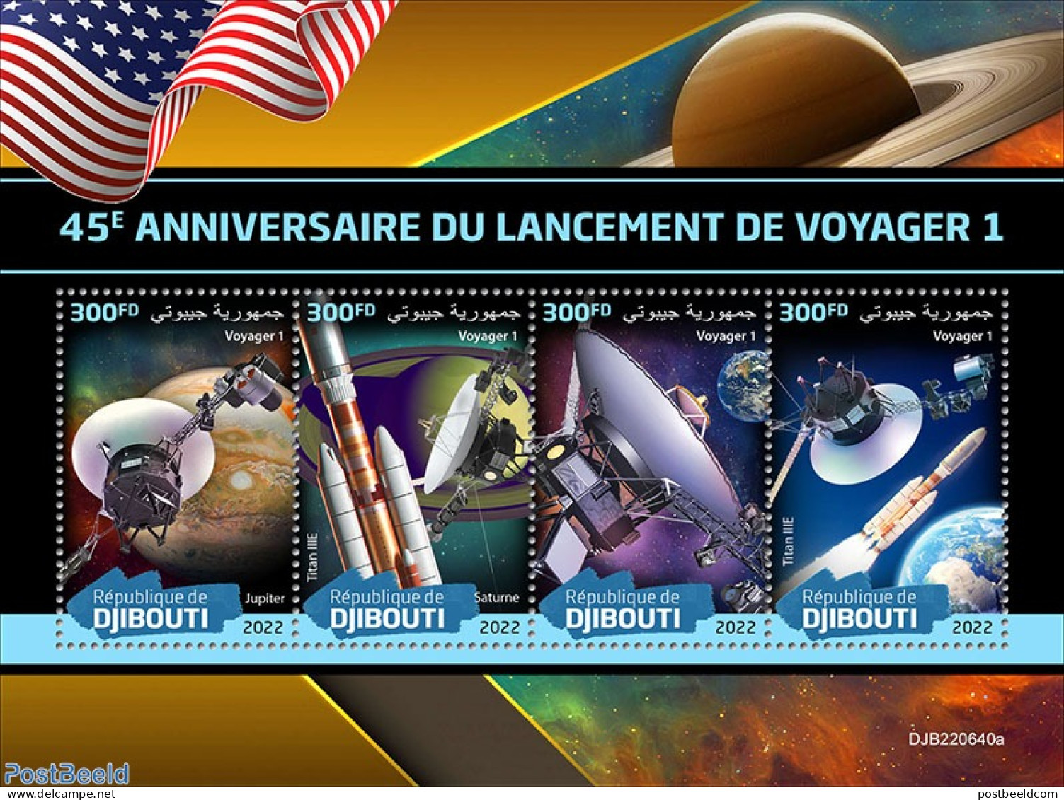 Djibouti 2022 45th Anniversary Of The Launch Of Voyager 1, Mint NH, Transport - Space Exploration - Yibuti (1977-...)