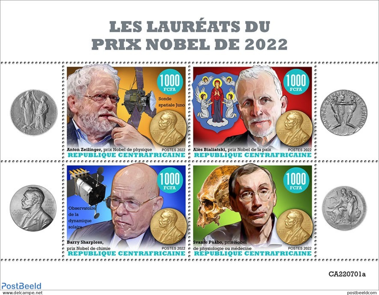 Central Africa 2022 Nobelprize Winners 2022, Mint NH, History - Science - Nobel Prize Winners - Inventors - Nobel Prize Laureates