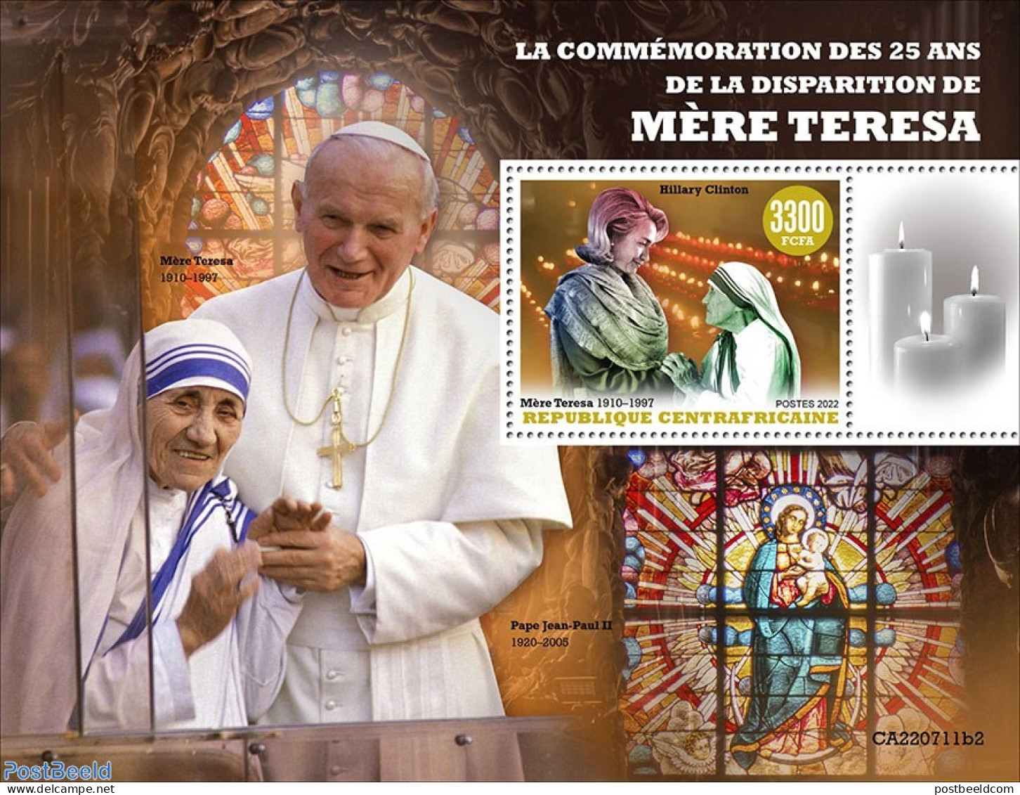 Central Africa 2022 25th Memorial Anniversary Of Mother Teresa, Mint NH, History - Religion - Nobel Prize Winners - Po.. - Prix Nobel