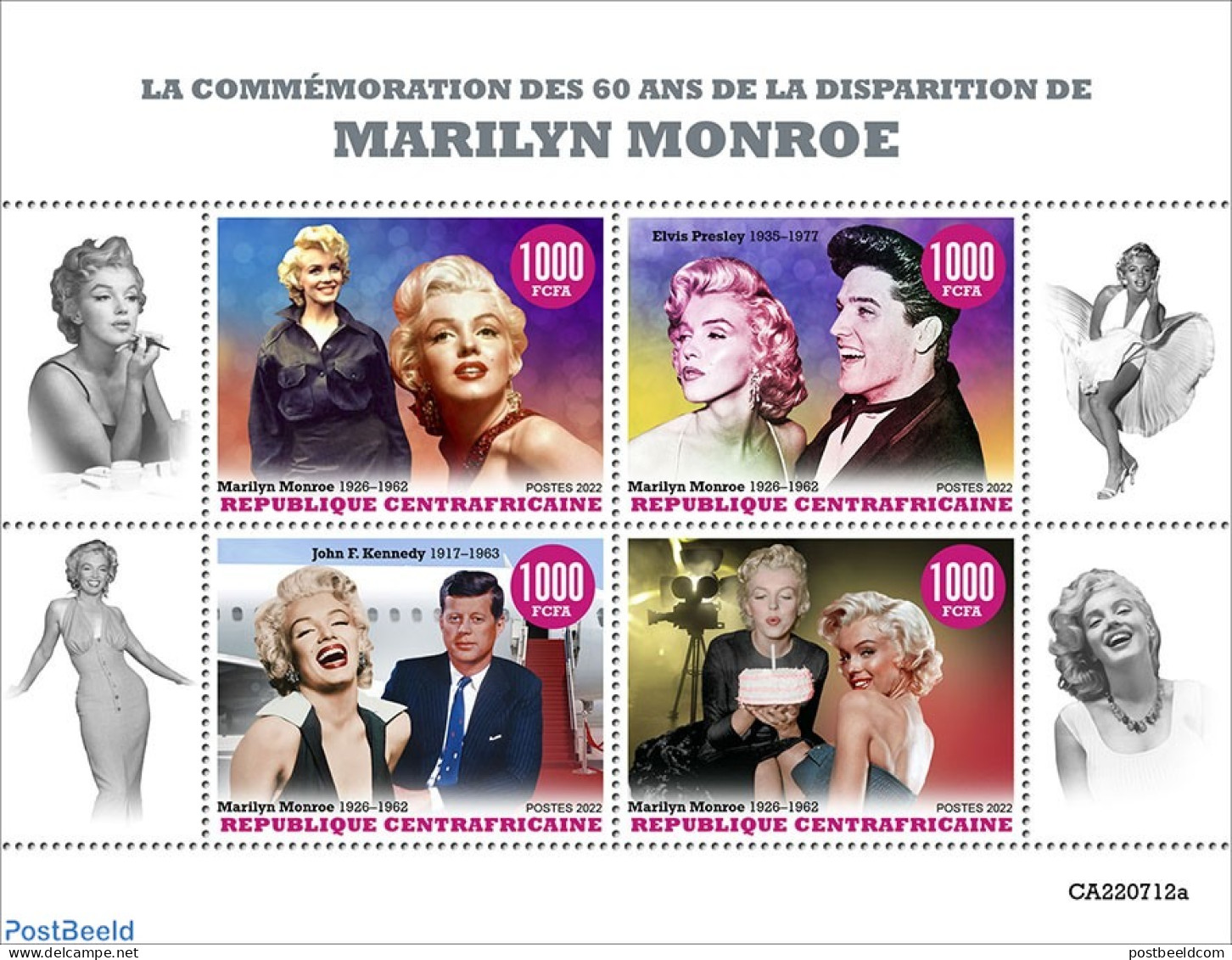 Central Africa 2022 60th Memorial Anniversary Of Marilyn Monroe, Mint NH, History - Performance Art - American Preside.. - Elvis Presley