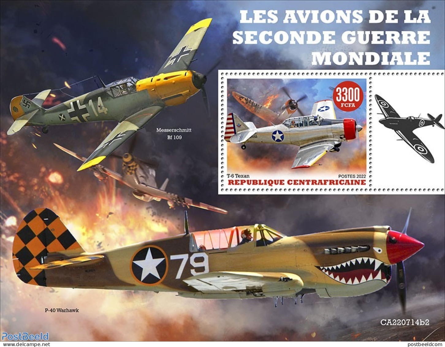 Central Africa 2022 WW2 Planes, Mint NH, History - Transport - World War II - Aircraft & Aviation - 2. Weltkrieg