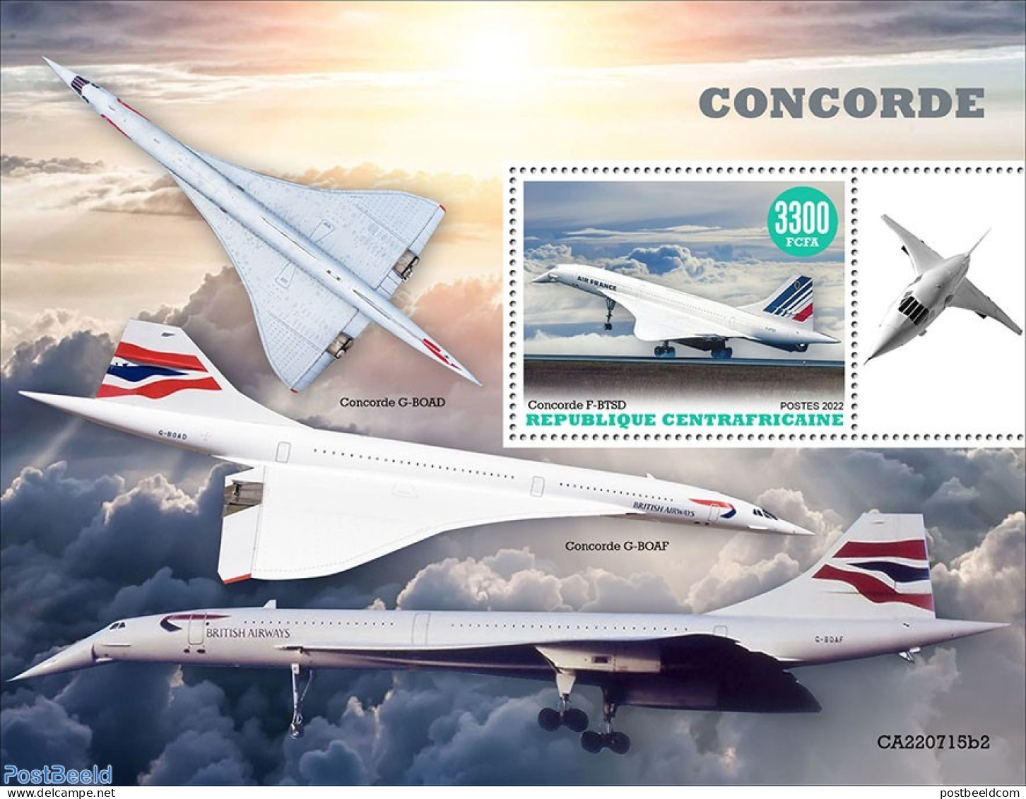 Central Africa 2022 Concorde, Mint NH, Transport - Concorde - Aircraft & Aviation - Concorde