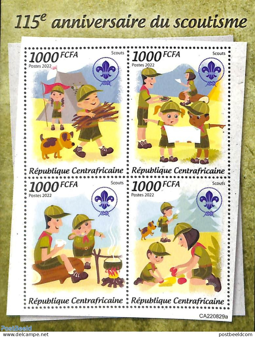 Central Africa 2022 115 Years Scouting 4v M/s, Mint NH, Sport - Scouting - Centrafricaine (République)