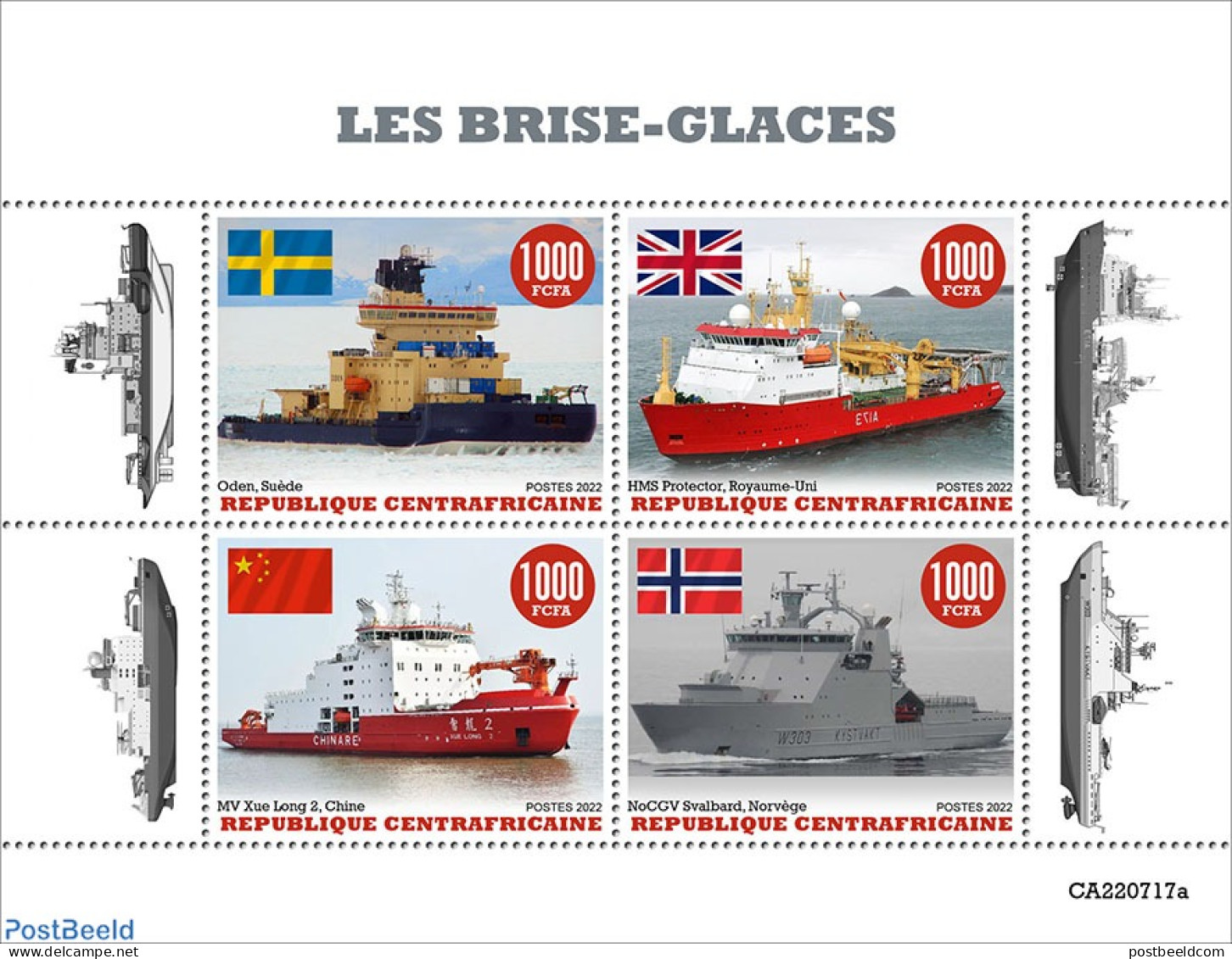 Central Africa 2022 Icebreakers , Mint NH, History - Transport - Flags - Ships And Boats - Schiffe