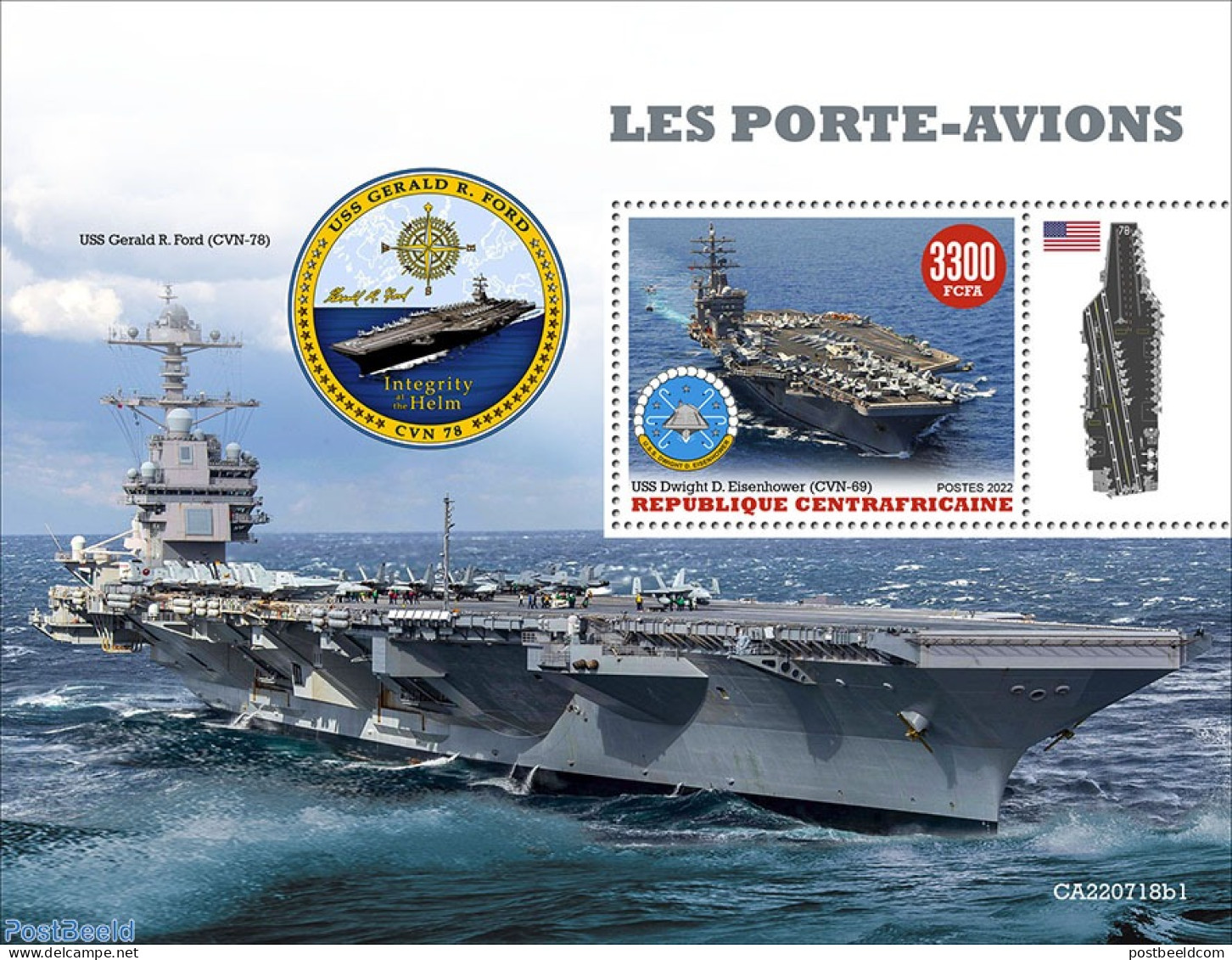 Central Africa 2022 Aircraft Carriers, Mint NH, Transport - Aircraft & Aviation - Ships And Boats - Avions