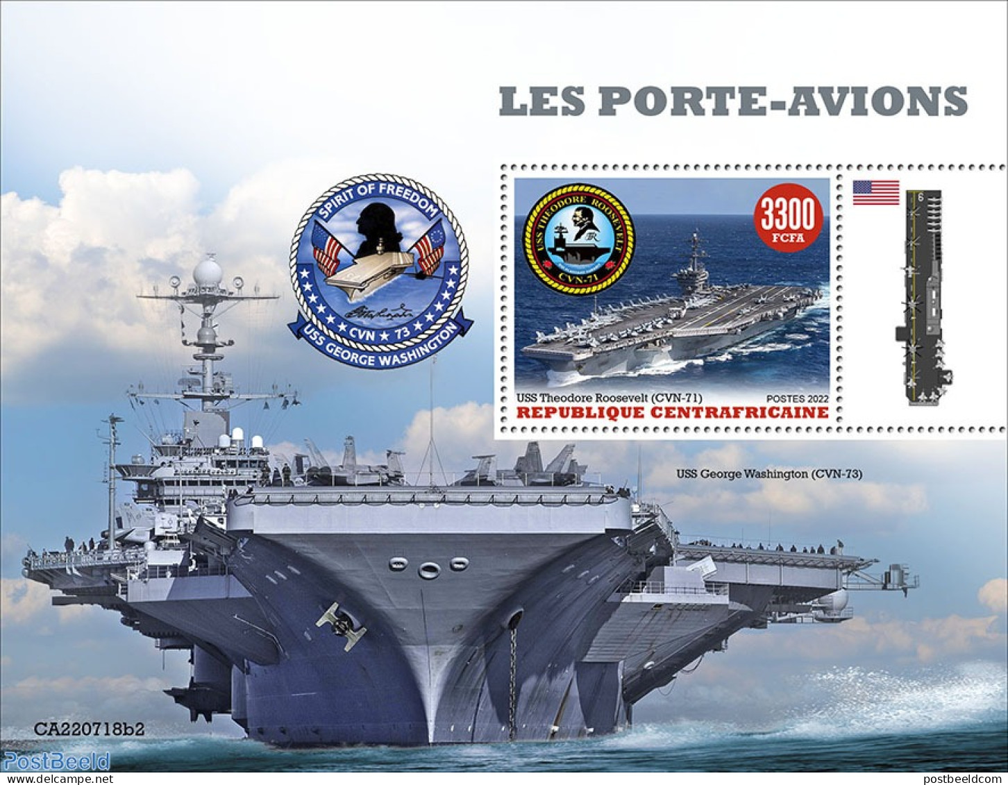 Central Africa 2022 Aircraft Carriers, Mint NH, Transport - Aircraft & Aviation - Ships And Boats - Aerei