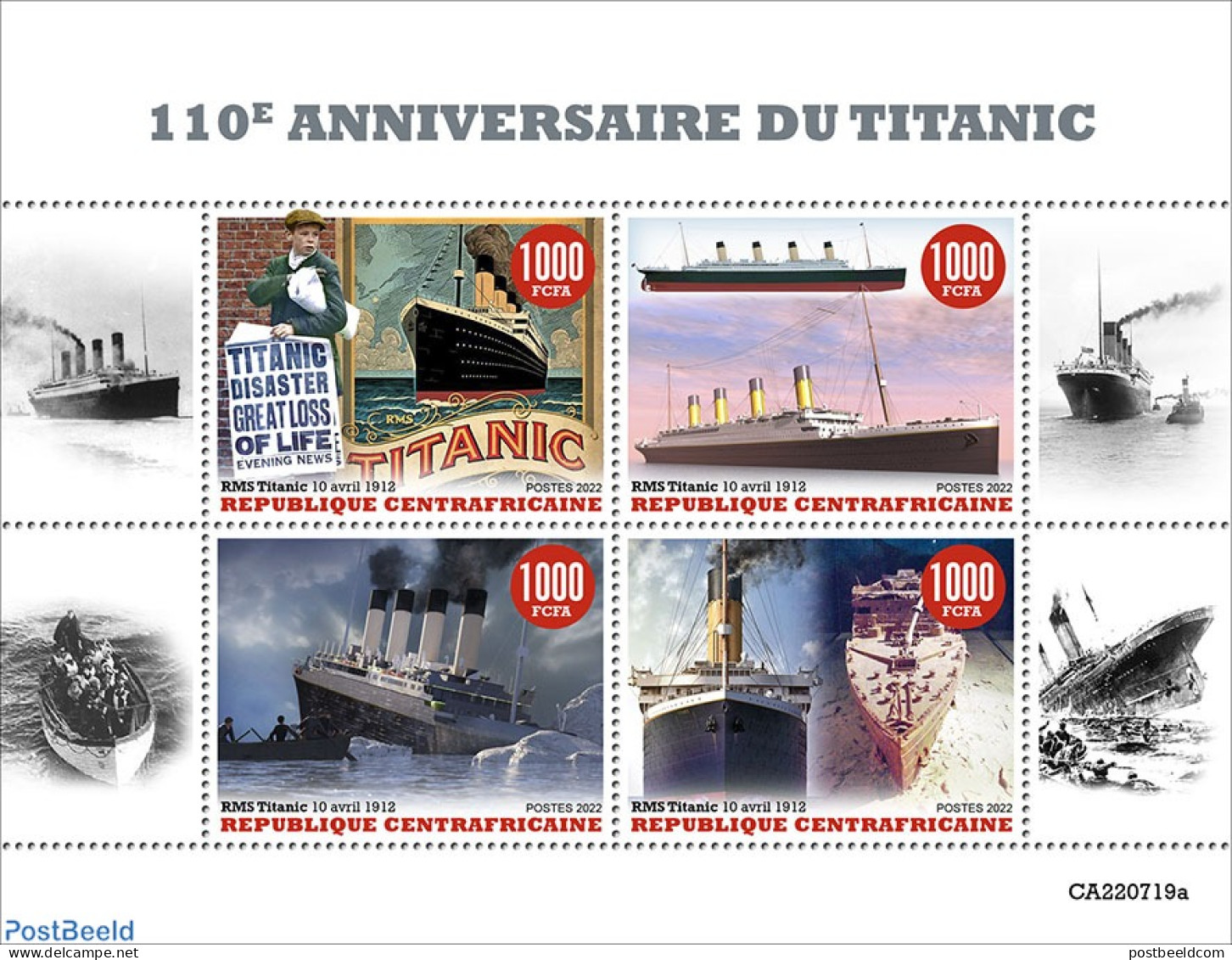 Central Africa 2022 110th Anniversary Of Titanic, Mint NH, Transport - Ships And Boats - Titanic - Bateaux