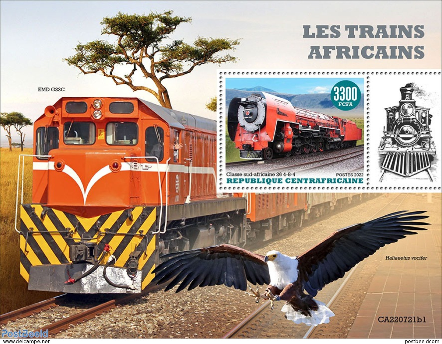 Central Africa 2022 African Trains, Mint NH, Nature - Transport - Birds - Railways - Trenes