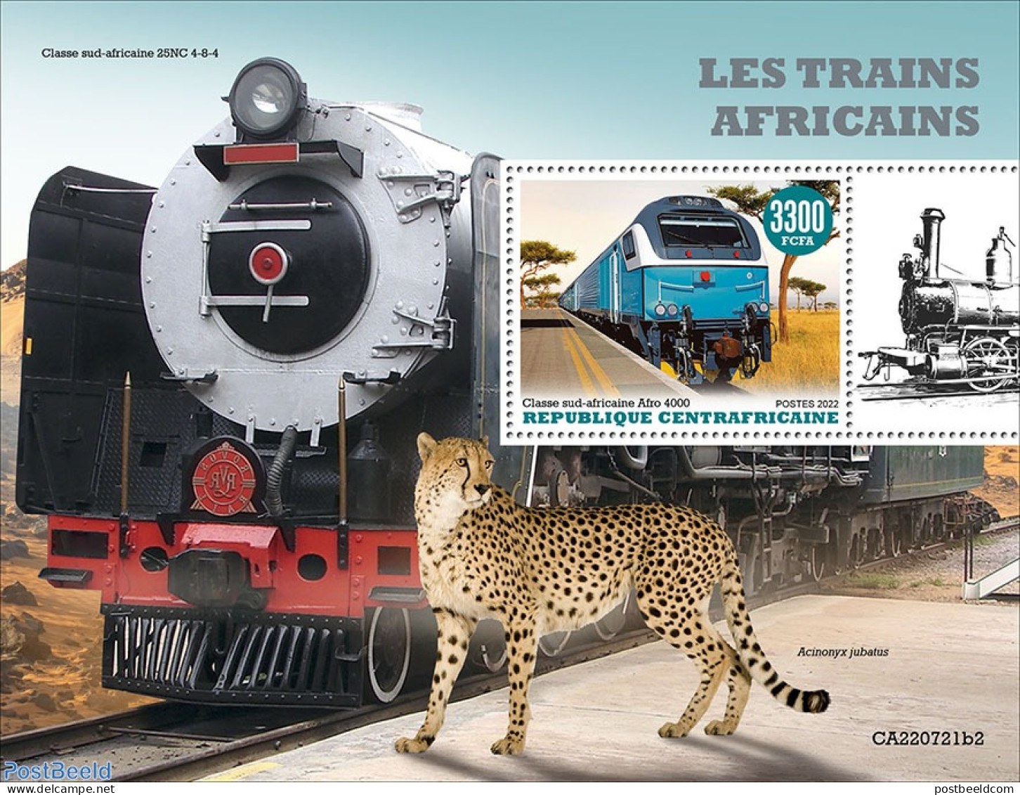 Central Africa 2022 African Trains, Mint NH, Nature - Transport - Cat Family - Railways - Treni