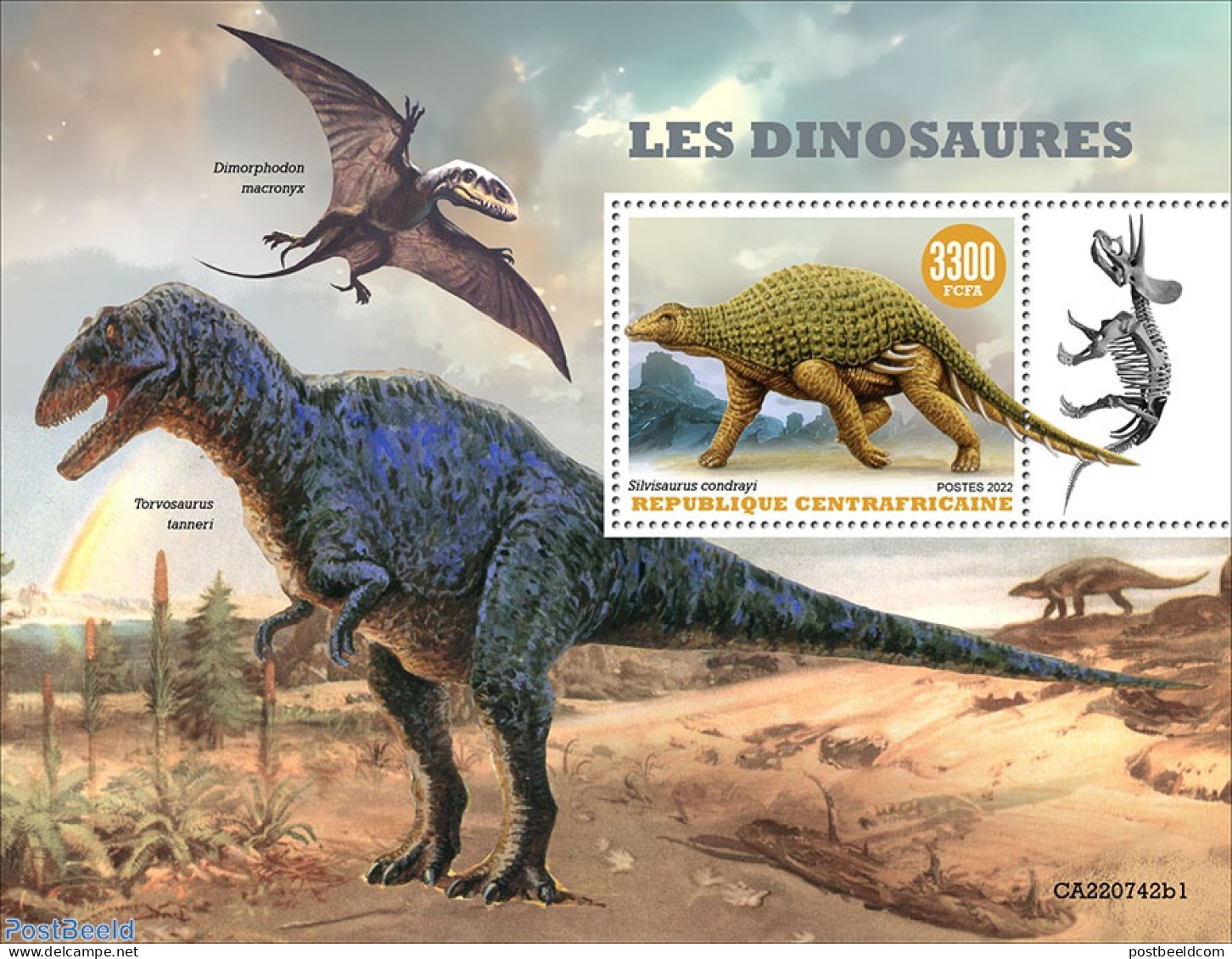 Central Africa 2022 Dinosaurs, Mint NH, Nature - Prehistoric Animals - Prehistory - Preistorici