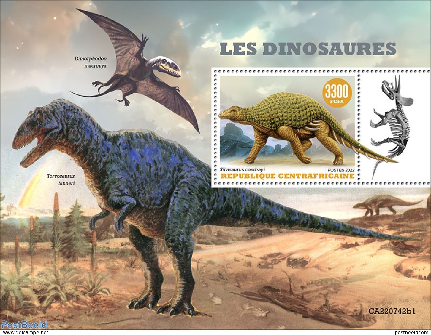 Central Africa 2022 Dinosaurs, Mint NH, Nature - Prehistoric Animals - Prehistory - Préhistoriques