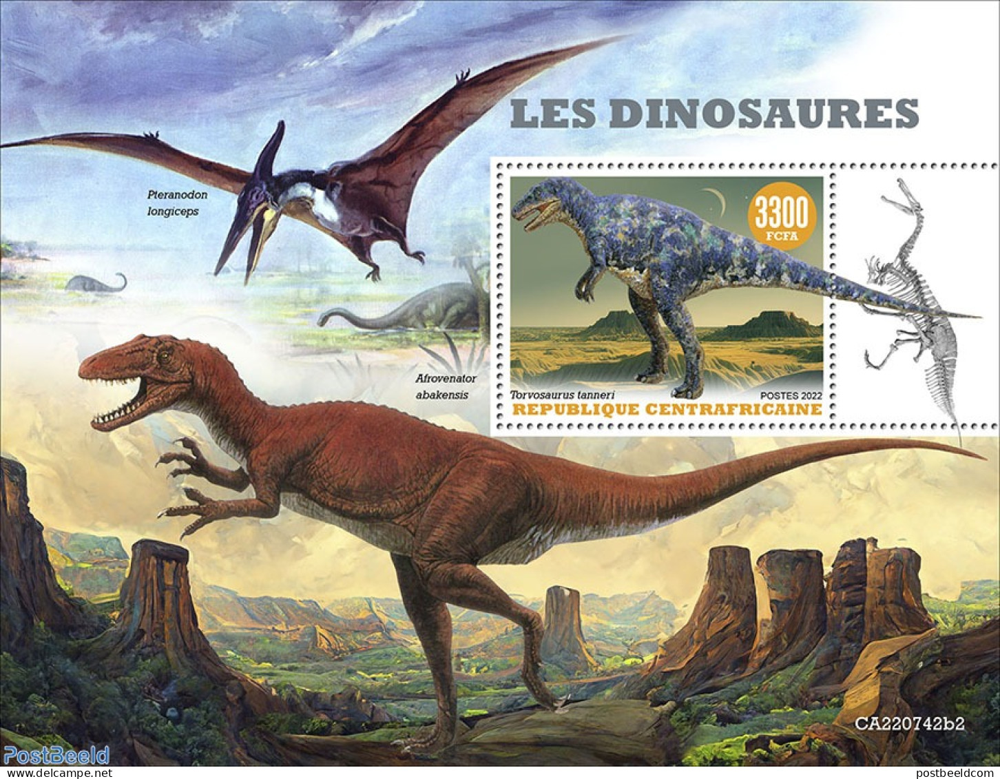 Central Africa 2022 Dinosaurs, Mint NH, Nature - Prehistoric Animals - Prehistory - Préhistoriques