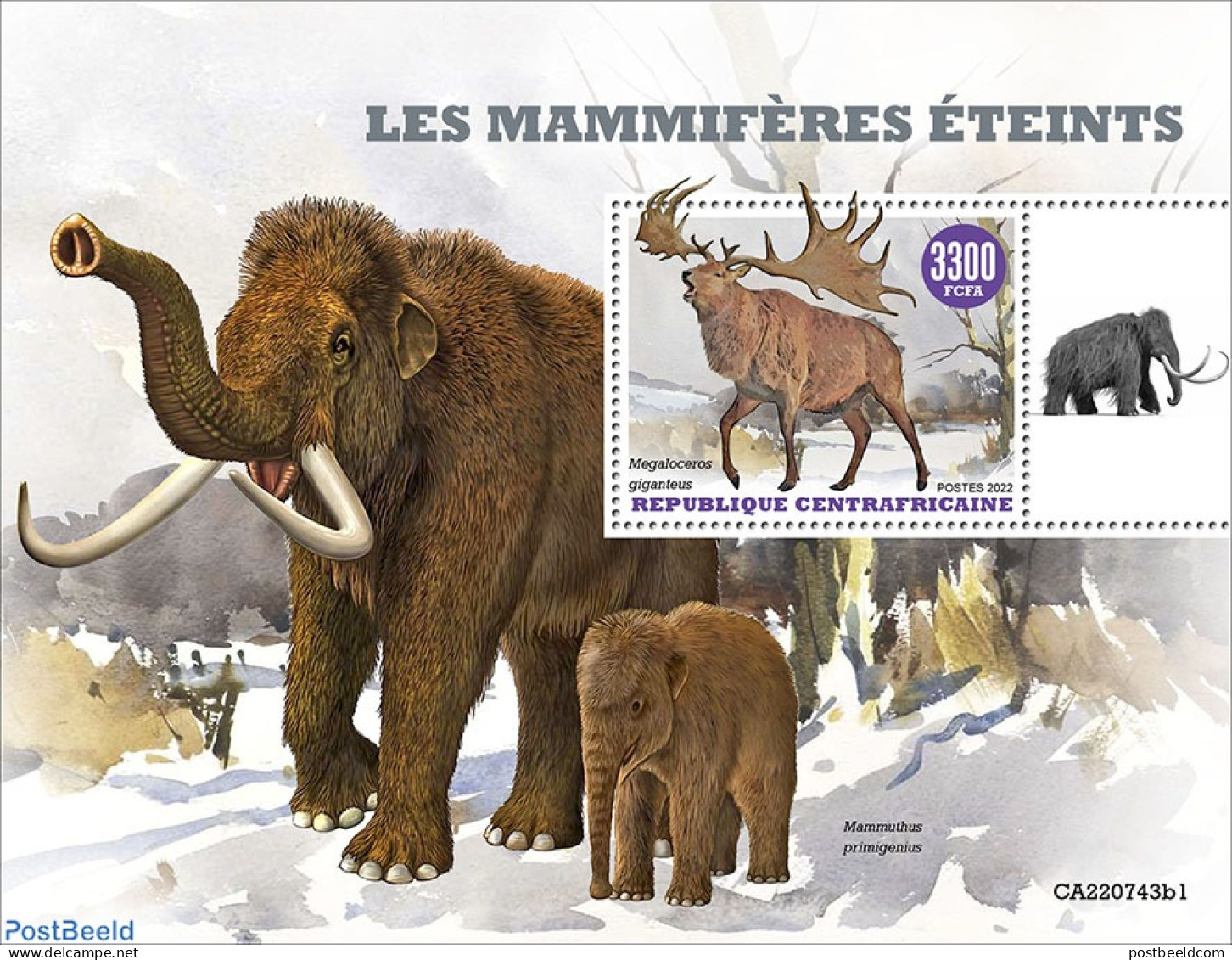 Central Africa 2022 Extinct Mammals, Mint NH, Nature - Animals (others & Mixed) - Prehistoric Animals - Préhistoriques