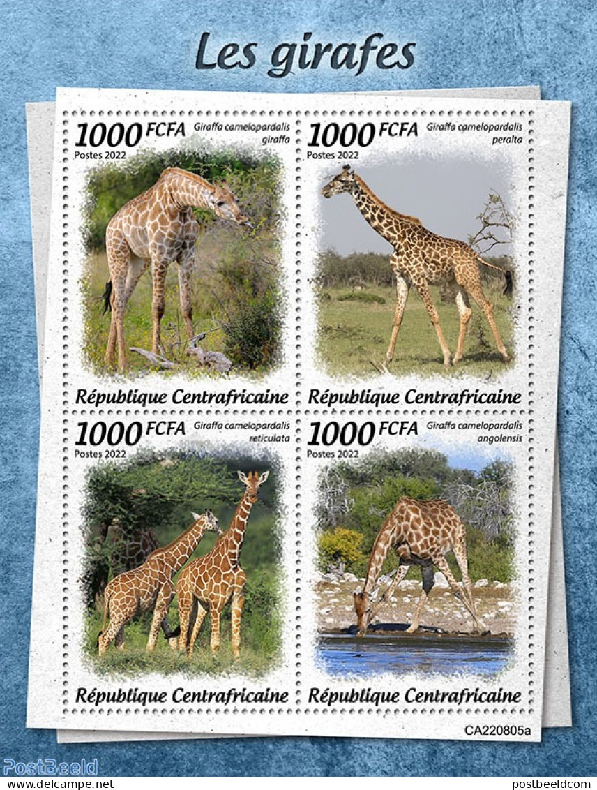 Central Africa 2022 Giraffes, Mint NH, Nature - Giraffe - Centrafricaine (République)