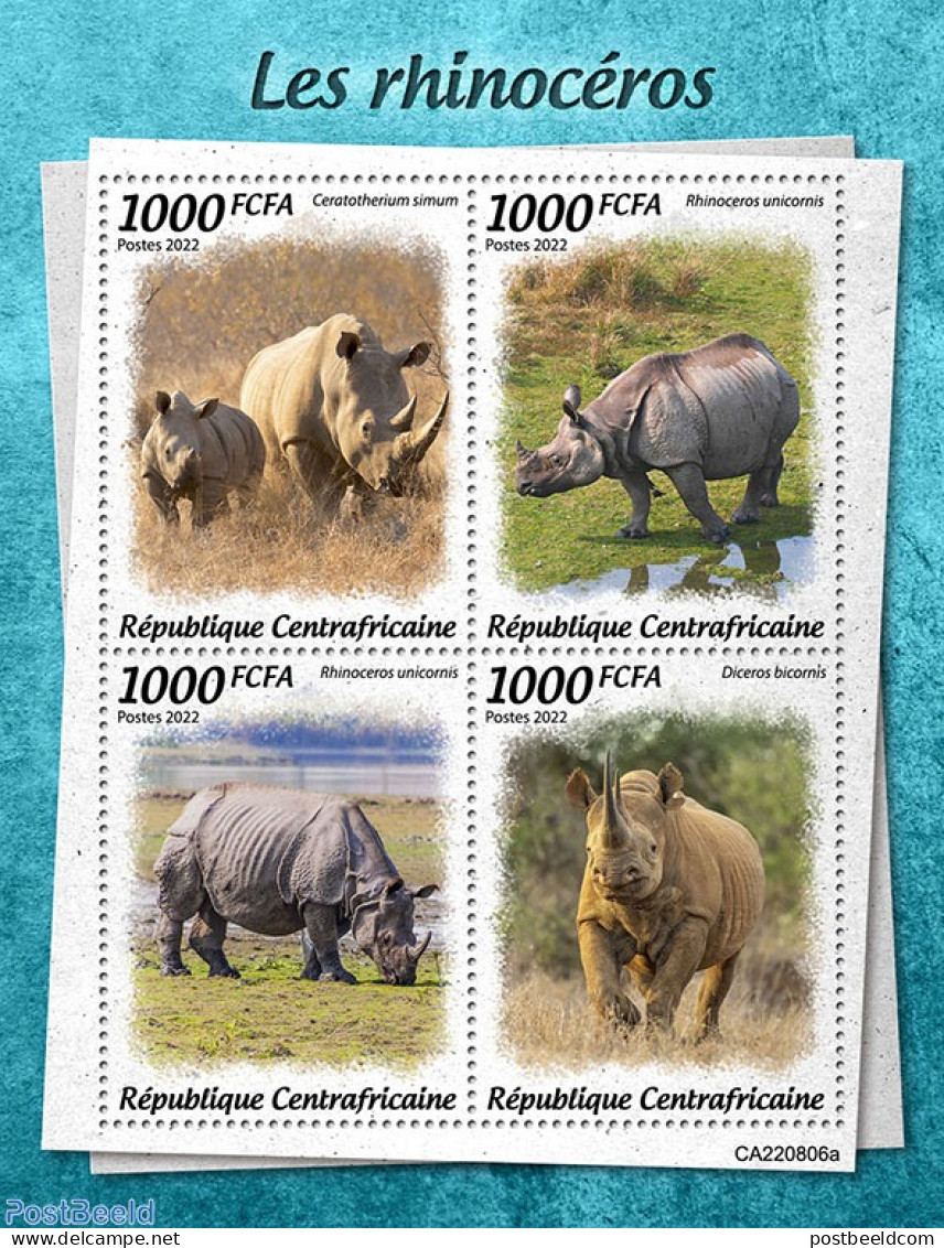 Central Africa 2022 Rhinos, Mint NH, Nature - Rhinoceros - Centrafricaine (République)