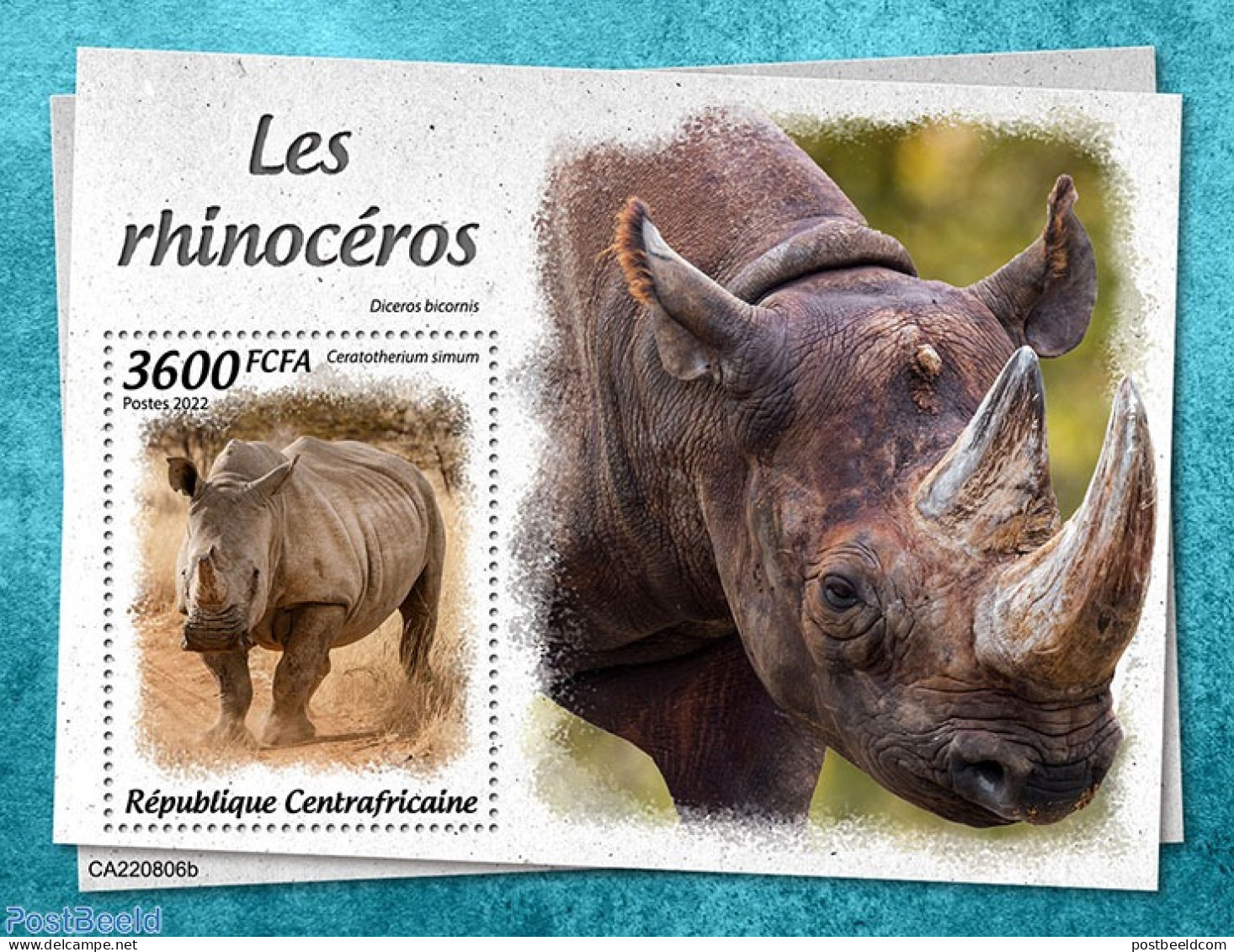 Central Africa 2022 Rhinos, Mint NH, Nature - Rhinoceros - Centrafricaine (République)