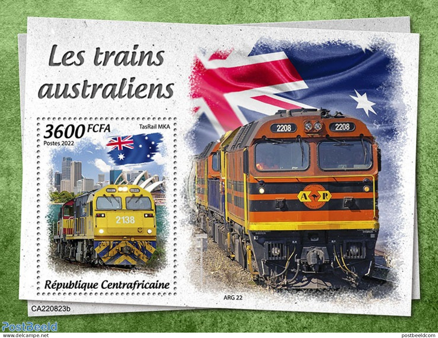 Central Africa 2022 Australian Trains, Mint NH, History - Transport - Flags - Railways - Trains