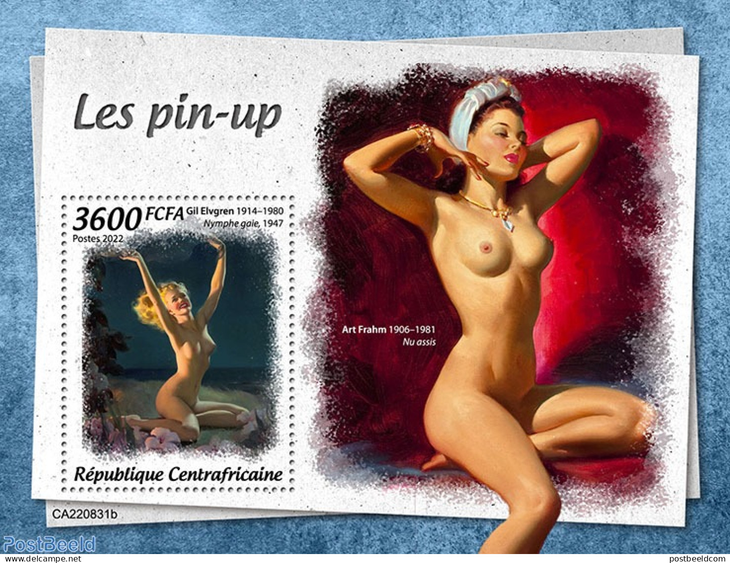 Central Africa 2022 Pin Up Nude Art, Mint NH, Art - Nude Paintings - Centrafricaine (République)
