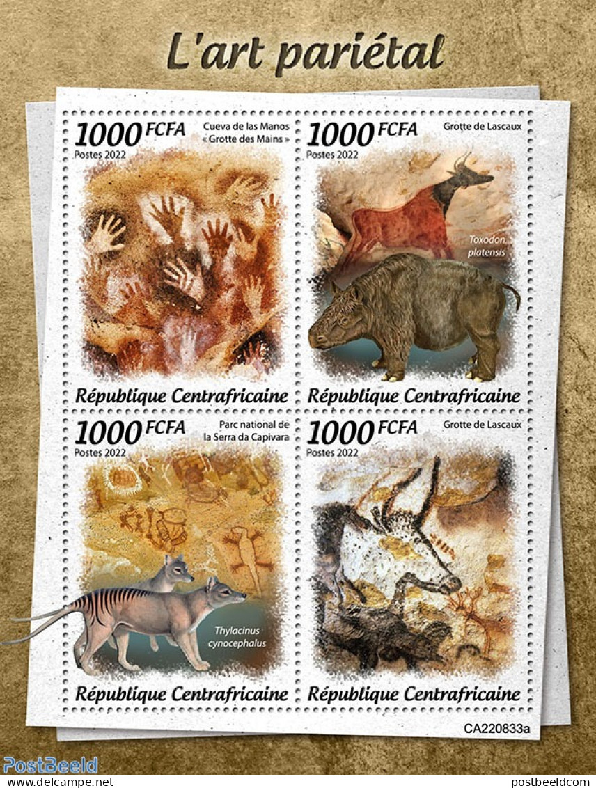 Central Africa 2022 Cave Art, Mint NH, Nature - Animals (others & Mixed) - Prehistoric Animals - Art - Paintings - Pre.. - Vor- U. Frühgeschichte