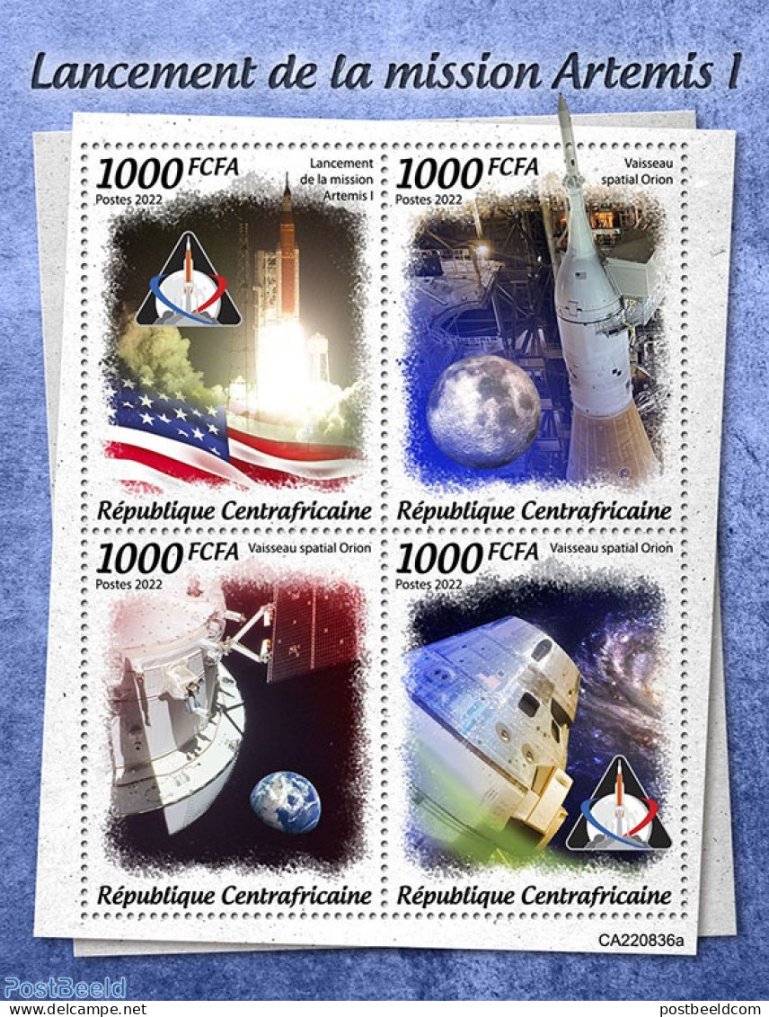 Central Africa 2022 Artemis I, Mint NH, History - Transport - Flags - Space Exploration - Central African Republic