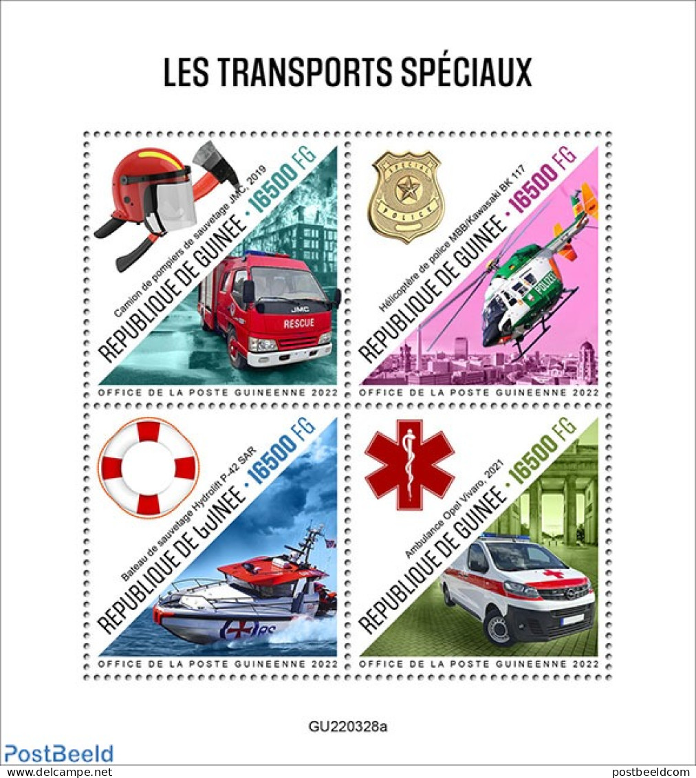 Guinea, Republic 2022 Special Transport , Mint NH, Transport - Automobiles - Fire Fighters & Prevention - Helicopters .. - Automobili