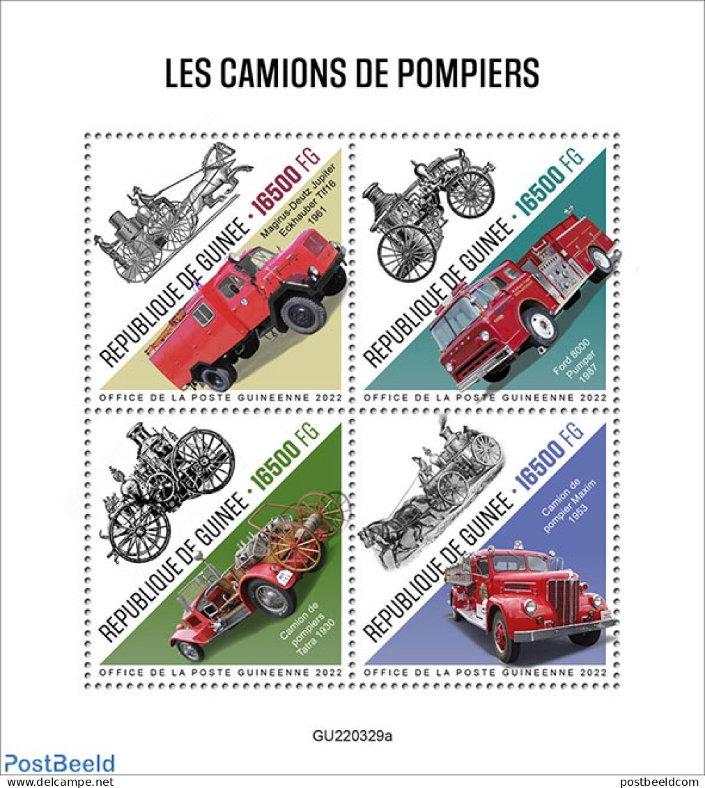 Guinea, Republic 2022 Fire Engines, Mint NH, Transport - Automobiles - Fire Fighters & Prevention - Cars