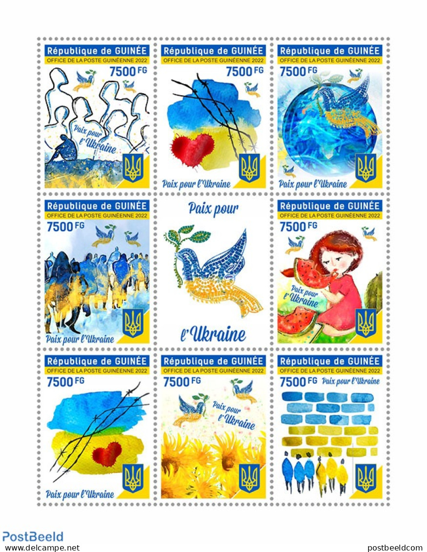 Guinea, Republic 2022 Peace For Ukraine, Mint NH, History - Nature - Various - Peace - Fruit - Globes - Pigeons - Fruits