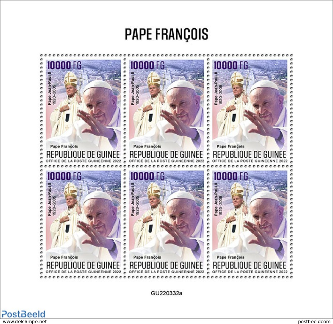 Guinea, Republic 2022 Pope Francis, Mint NH, Religion - Pope - Papes