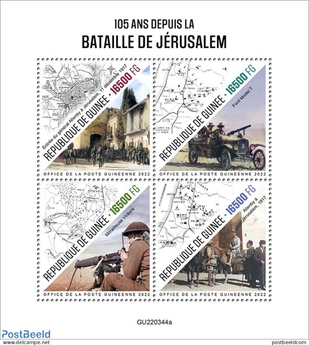 Guinea, Republic 2022 105 Years Since The Battle Of Jerusalem, Mint NH, History - Nature - Transport - Various - Milit.. - Militaria