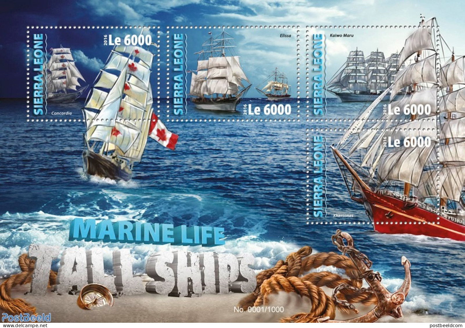 Sierra Leone 2016 Tall Ships , Mint NH, History - Transport - Flags - Ships And Boats - Schiffe