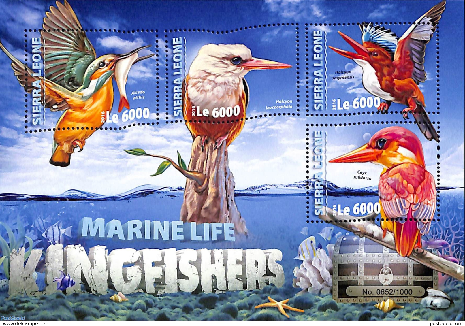 Sierra Leone 2016 Kingfishers, Mint NH, Nature - Birds - Fish - Kingfishers - Fishes