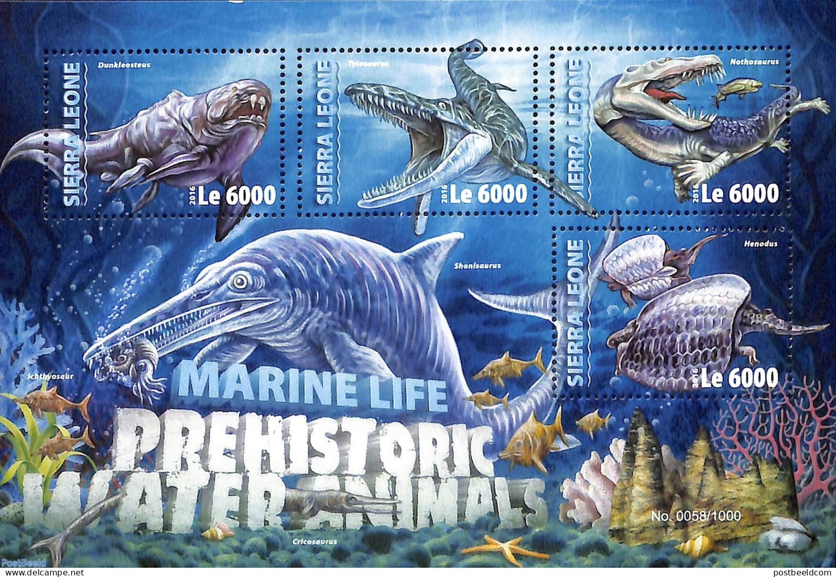 Sierra Leone 2016 Prehistoric Water Animals, Mint NH, Nature - Prehistoric Animals - Préhistoriques