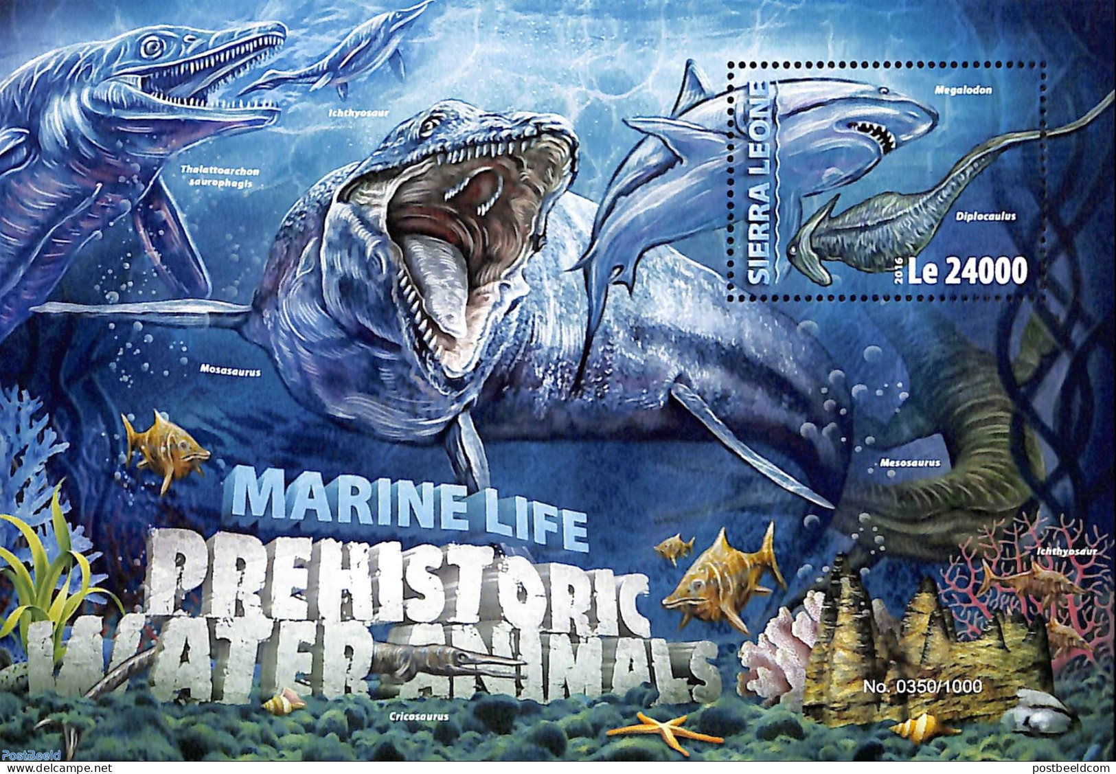 Sierra Leone 2016 Prehistoric Water Animals, Mint NH, Nature - Fish - Prehistoric Animals - Sharks - Pesci