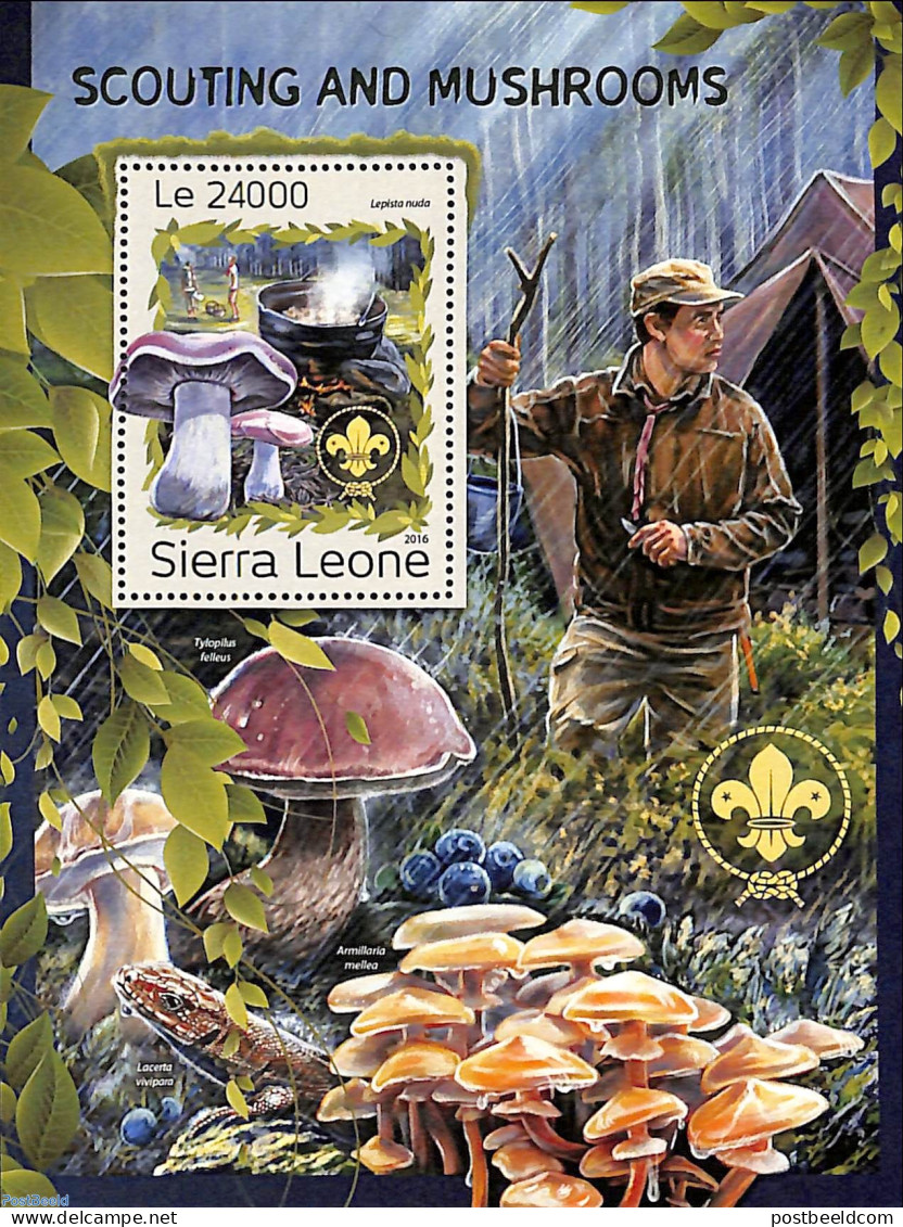 Sierra Leone 2016 Scouting And Mushrooms, Mint NH, Nature - Sport - Mushrooms - Reptiles - Scouting - Pilze