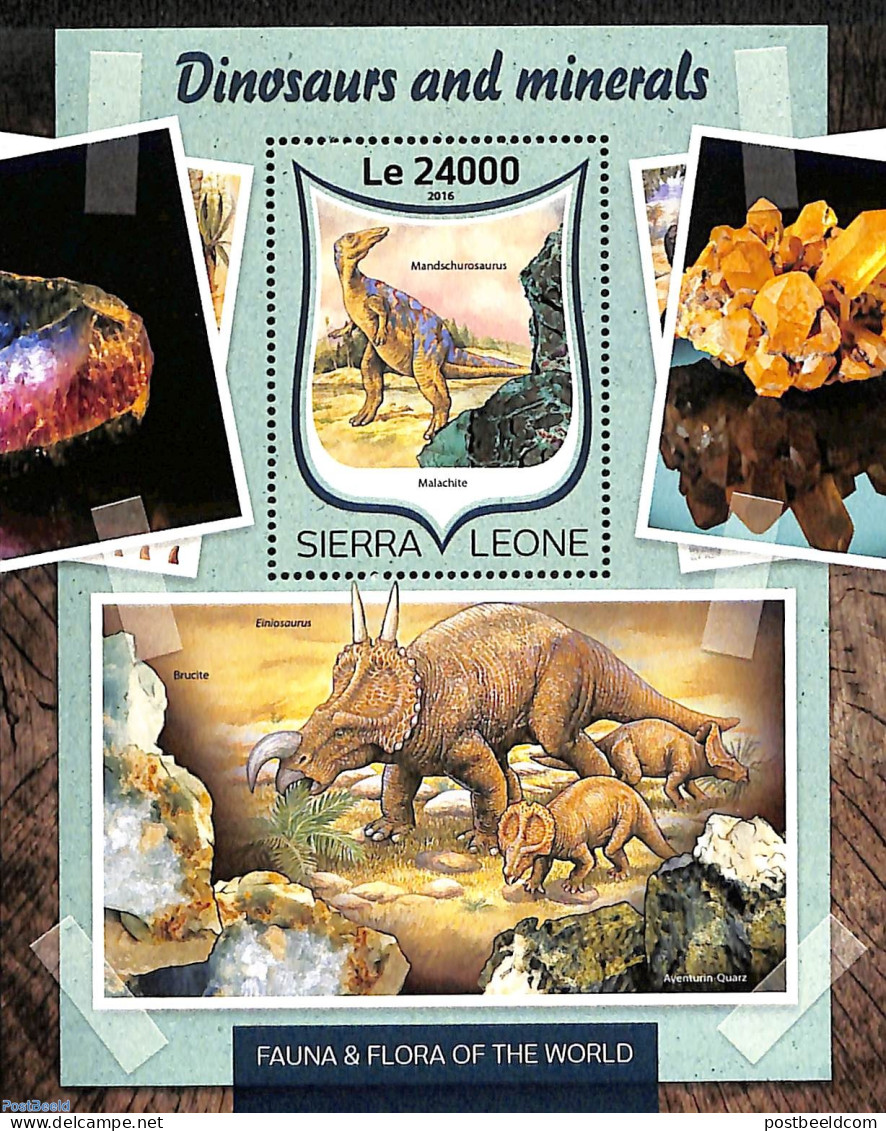 Sierra Leone 2016 Dinosaurs And Minerals, Mint NH, History - Nature - Geology - Prehistoric Animals - Prehistorisch