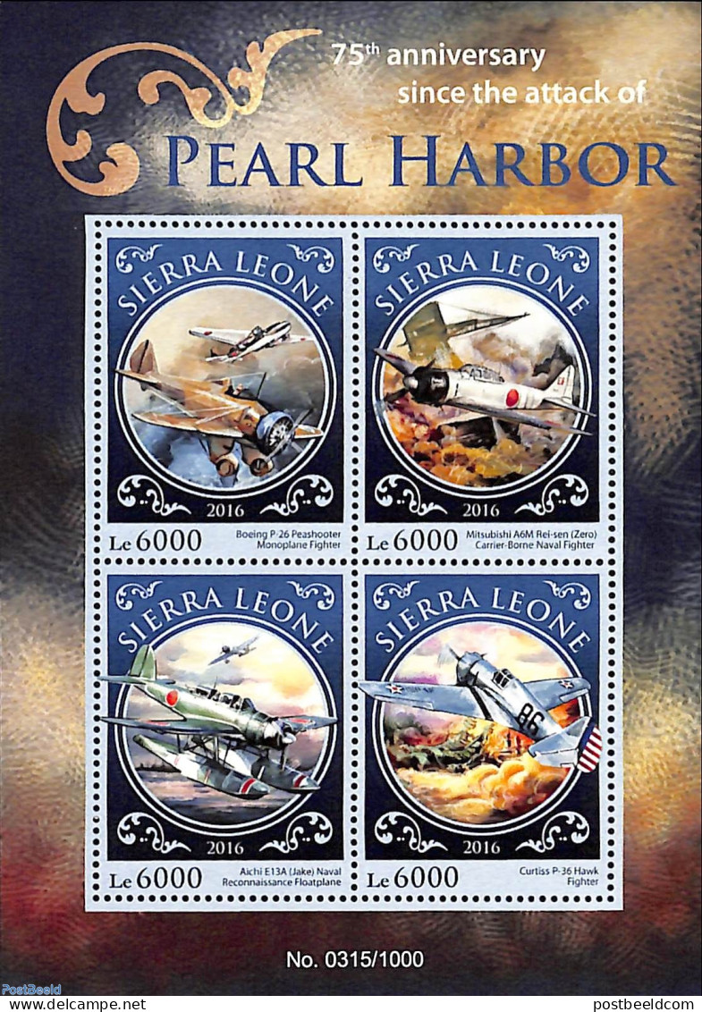Sierra Leone 2016 Pearl Harbor, Mint NH, History - Transport - Militarism - World War II - Aircraft & Aviation - Militaria