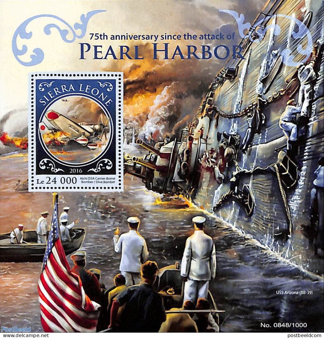 Sierra Leone 2016 Pearl Harbor, Mint NH, History - Transport - Flags - Militarism - World War II - Aircraft & Aviation.. - Militaria