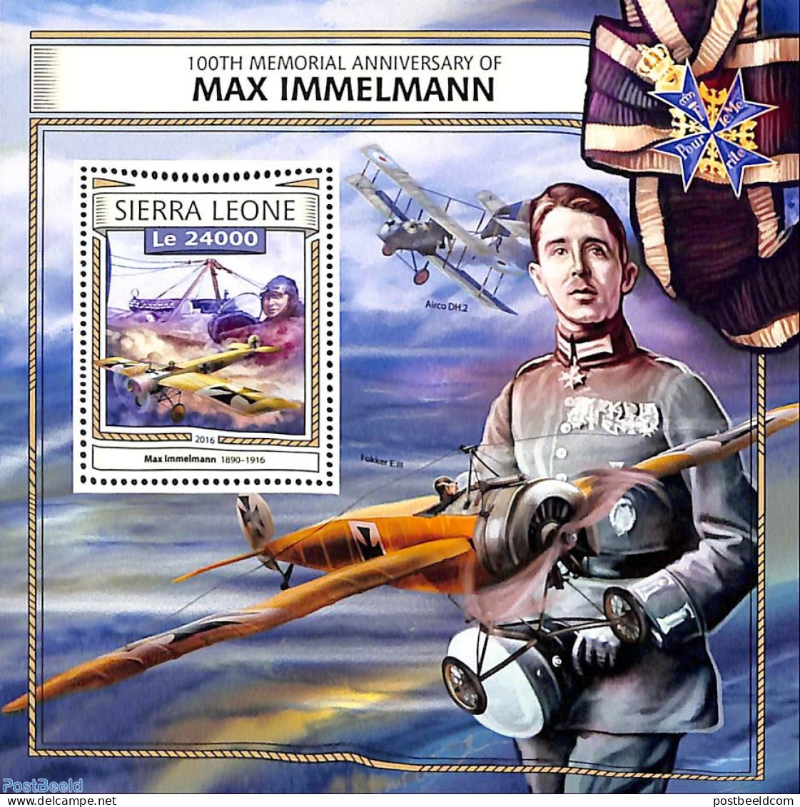 Sierra Leone 2016 100th Memorial Anniversary Of Max Immelmann, Mint NH, Transport - Aircraft & Aviation - Avions