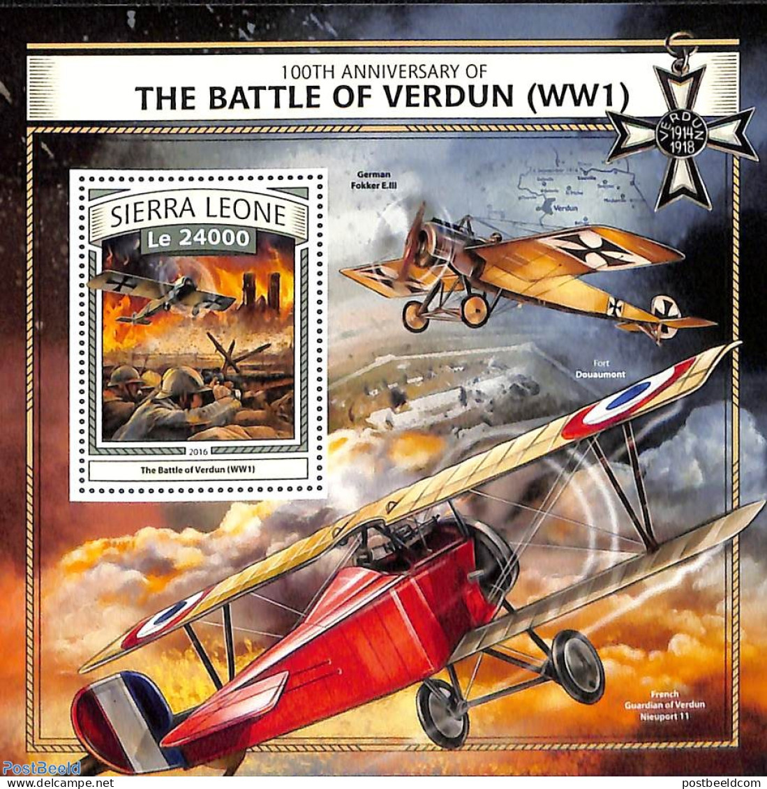 Sierra Leone 2016 100th Anniversary Of The Battle Of Verdun, Mint NH, History - Transport - Militarism - Aircraft & Av.. - Militaria